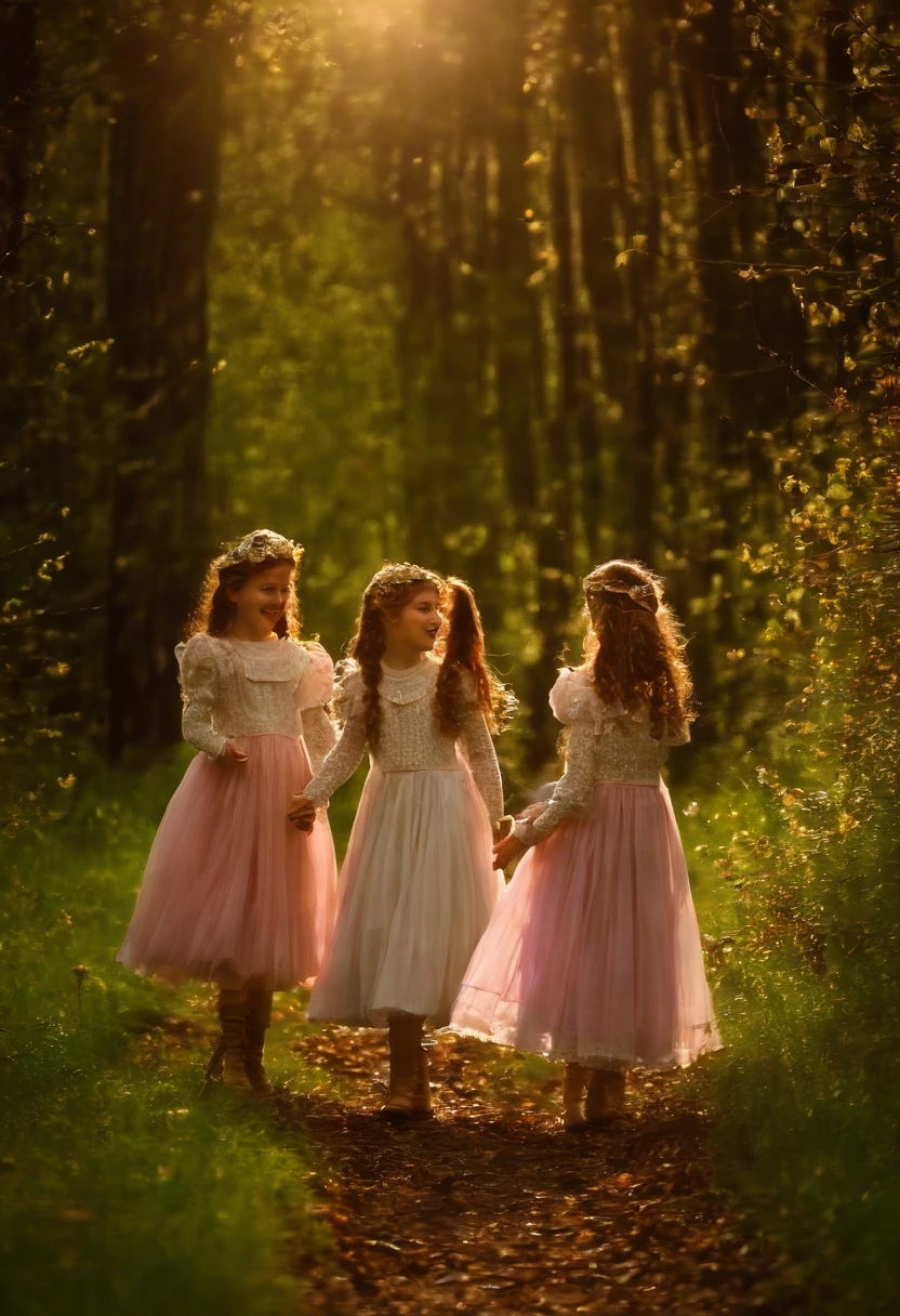Vision, (three tas: 2) Stable diffusion is the best image quality, morning sunshine, spring scenery, dew and flowers, flying hair, living in a dreamland of mushrooms and fairy tales, traveling, running, and laughing. forest path