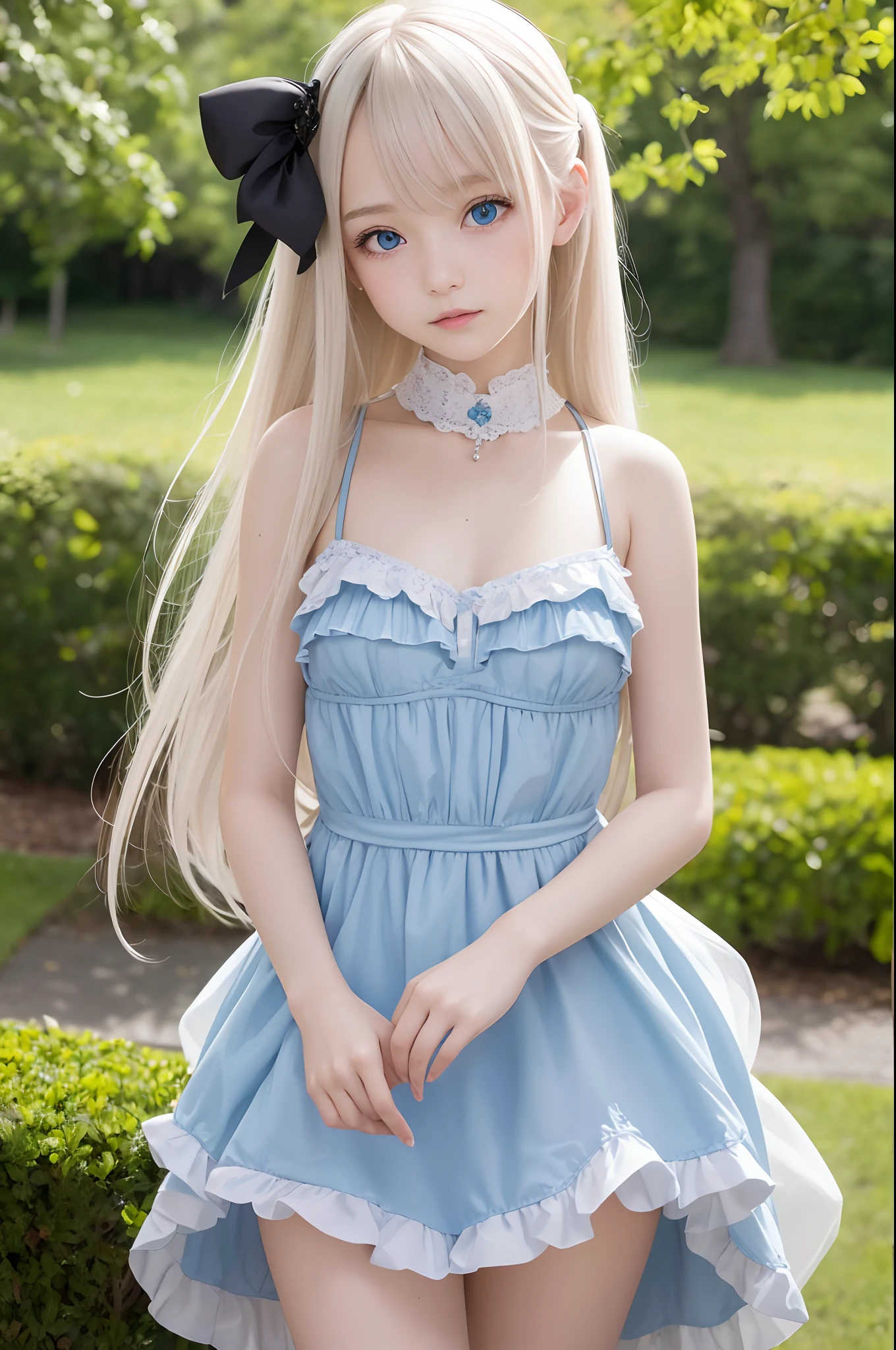 8K,top-quality,Real Image,intricate detailes,超A high resolution,Depth Field,masuter piece,natural soft light,profetional lighting,1 girl in,(cute little:1.2),(Gothic Lolita Fashion),bright expression,Young shiny shiny white shiny skin,Best Looks,ultimate beauty girl,The most beautiful platinum blonde hair in the world,shiny light hair,Long silky twin tail hair,Beautiful bangs that shine,Glowing crystal clear attractive blue eyes,Very beautiful lovely cute 17 year old girl,Lush bust,(cowboy  shot)