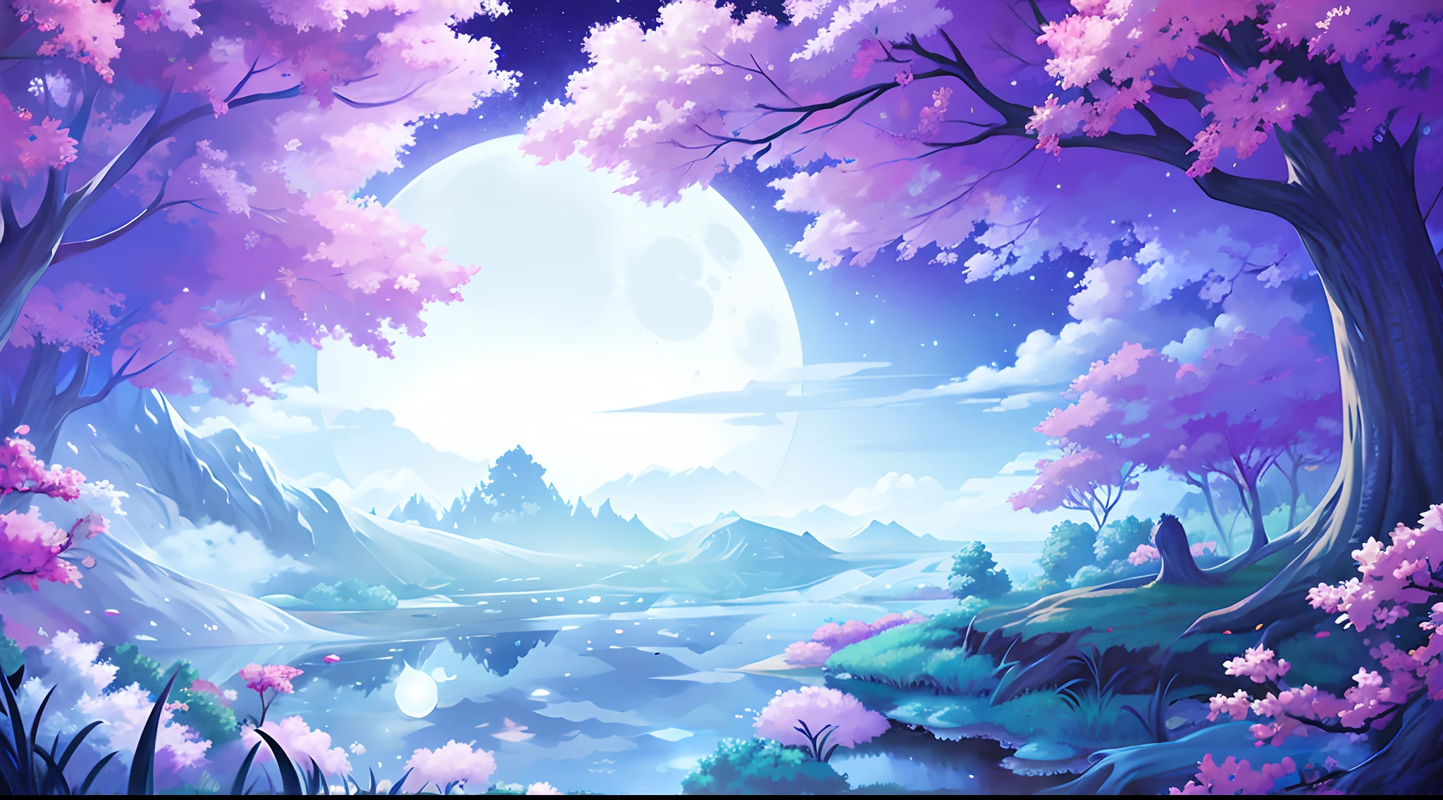 Anime scenery of full moon on a lake with trees, anime landscape wallpapers, anime beautiful peace scene, Anime background art, anime backgrounds, Anime landscape, background artwork, beautiful anime scenery, Anime art wallpaper 8 K, anime countryside landscape, Anime art wallpaper 4 K, Anime art wallpaper 4k, arte de fundo, Anime wallpaper 4K, Anime wallpaper 4 k