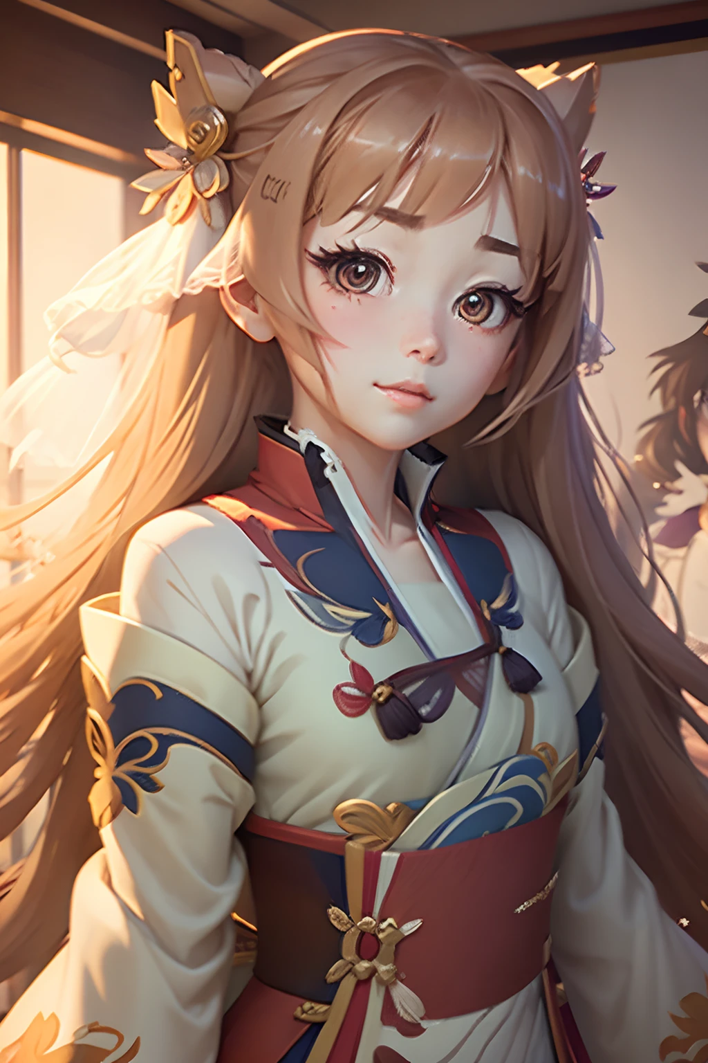 High definition, Anime, polish, soft, sweet looking, colourful, 1girl, Modern Girl, Mulan, Long Wavy Hair, Upper Body, Fairytale, Beautiful eye, petite face, Asian Style, exquisite Face, Big eye