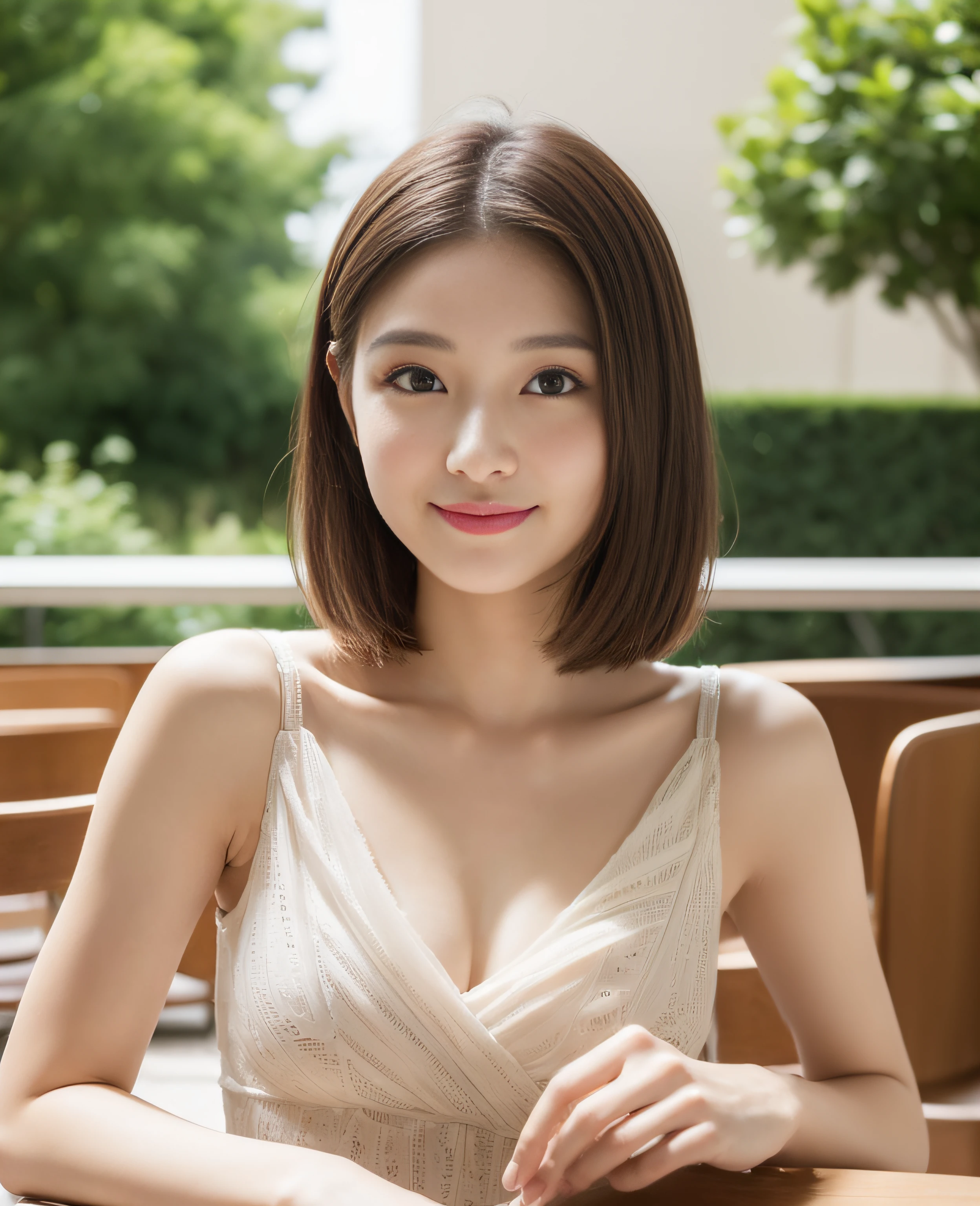 (masterpiece:1.4), (best quality:1.4), ultra high res, ultra high resolution, ((detailed facial features)), HDR, (realistic, photorealistic, photo-realistic:1.37), closeup, beautiful Thai woman, (happy smile), (small breasts), (slim girl), beautiful makeup, platinum blonde hair, fair skin, elegant posture, wearing large sparkling colorful jewelry, wearing a business style leather dress, standing in a large shopping mall, gentle sunlight shining through the shopping mall windows, casting a soft glow on her face, adding warmth to the scene, vibrant colors, capturing the essence of vibrant city life, portrait style, showcasing her natural beauty and grace in a feminine way