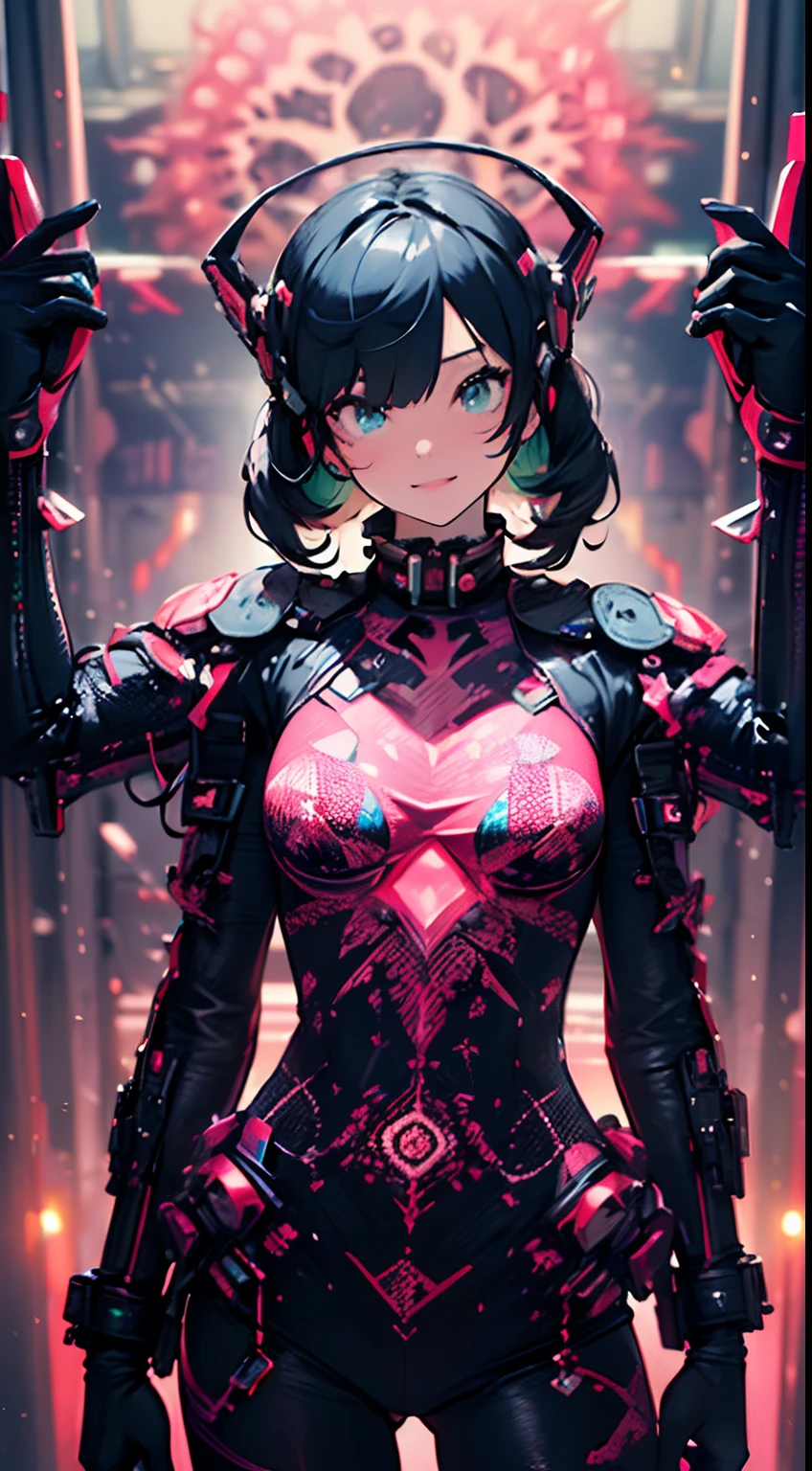 (cyberpunk),optical camouflage、virtual reality glasses、Neon light、cidade do futuro、catsuit、(1girl em, sozinho:1.6),(sorriso bonito),(The clothes are simple), (Melhor Impacto:1.5), (maximalismo:1.7), Vivid contrast, (Realistic), Hyperrealistic illustrations, alta resolução, ultra-detalhada, absurdos,(Arte Fractal:1.3)、Hairstyle Random、Random colored hair color、TIRO DE CORPO INTEIRO、retro、foco preciso、randome pose、cinema4d、Drama