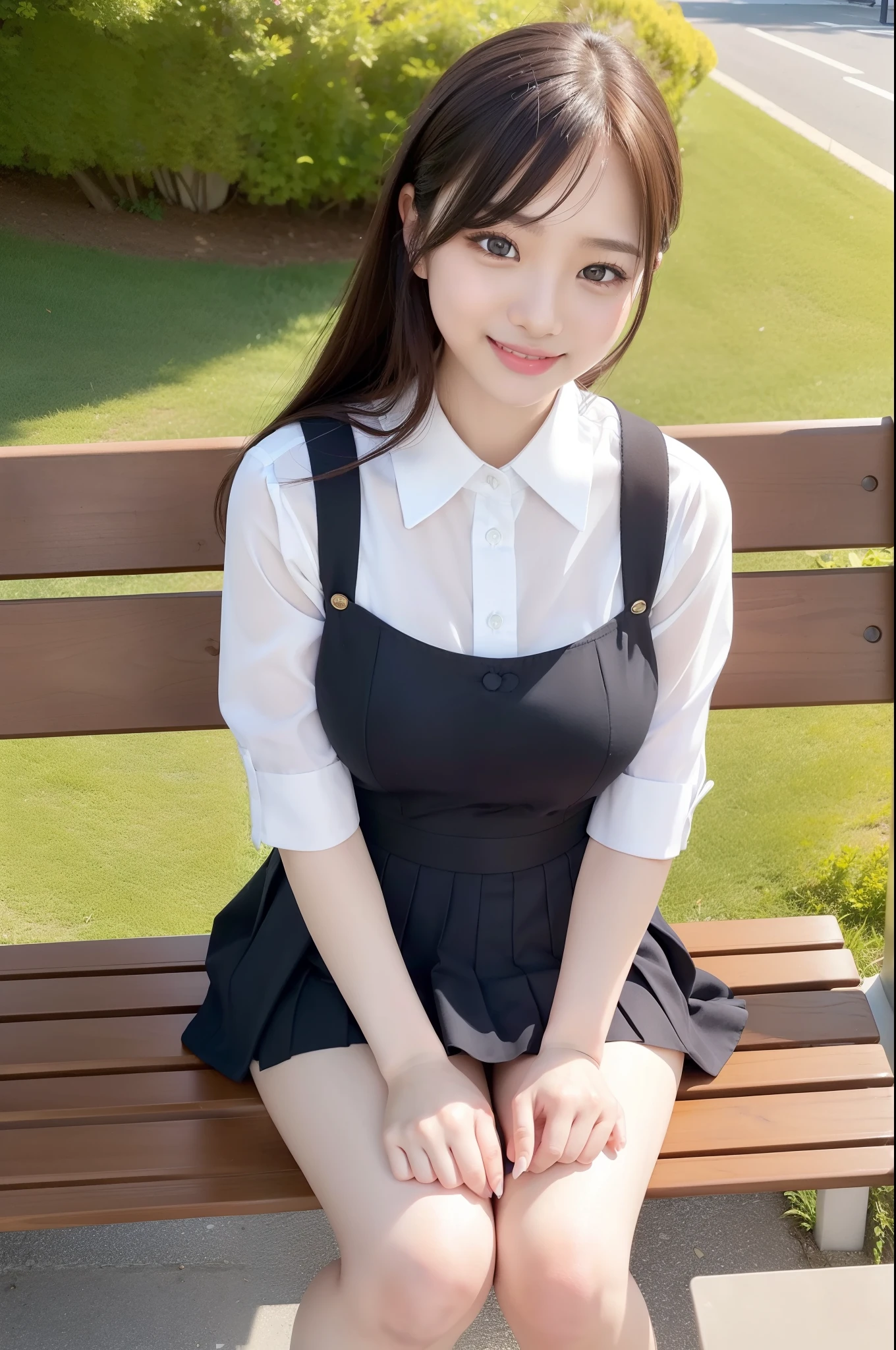NSFW, 4K, 8K, 16 K, masutepiece, Best Quality, 超A high resolution, high-definition RAW color photography, professional photograpy, (photographrealistic:1.5), depth of fields, Lens Glow, Nikon D850, 45.75 megapixels,Best ISO setting 25600 on DSLR, Small aperture size, (Full body:1.3), (From below:1.5), (Looking at Viewer:1.2), (Sitting on a park bench:1.5), (Open your own legs:1.5), 
(16 year old asian girl:1.6), (Young Pretty Idol), (super model), (Japanese Idol), (Cute Schoolgirl:1.7), 
(high detailed cute face:1.7), (High detailed eyes:1.7), (large eyes with double eyelids:1.8), (Cute eyes:1.7), (Smile:1.9), 
(Black hair), (School uniform:1.7), (Huge breasts:1.8), (Erect  :1.5), 
(short sleeves school uniform:1.7), (Mini skirt:1.8)(Clothes lift:1.4), (Skirt lift:1.7), (pantyshot:1.9), (White panty:1.8), 
highly detailed back ground, (Park:1.8), (izumi:1.8), (Water splash:1.4), (The wind is blowing strongly:1.5), enchanting atmosphere, (Sunlit atmosphere:1.1), (Natural lighting:1.2),NSFW grin:1.2