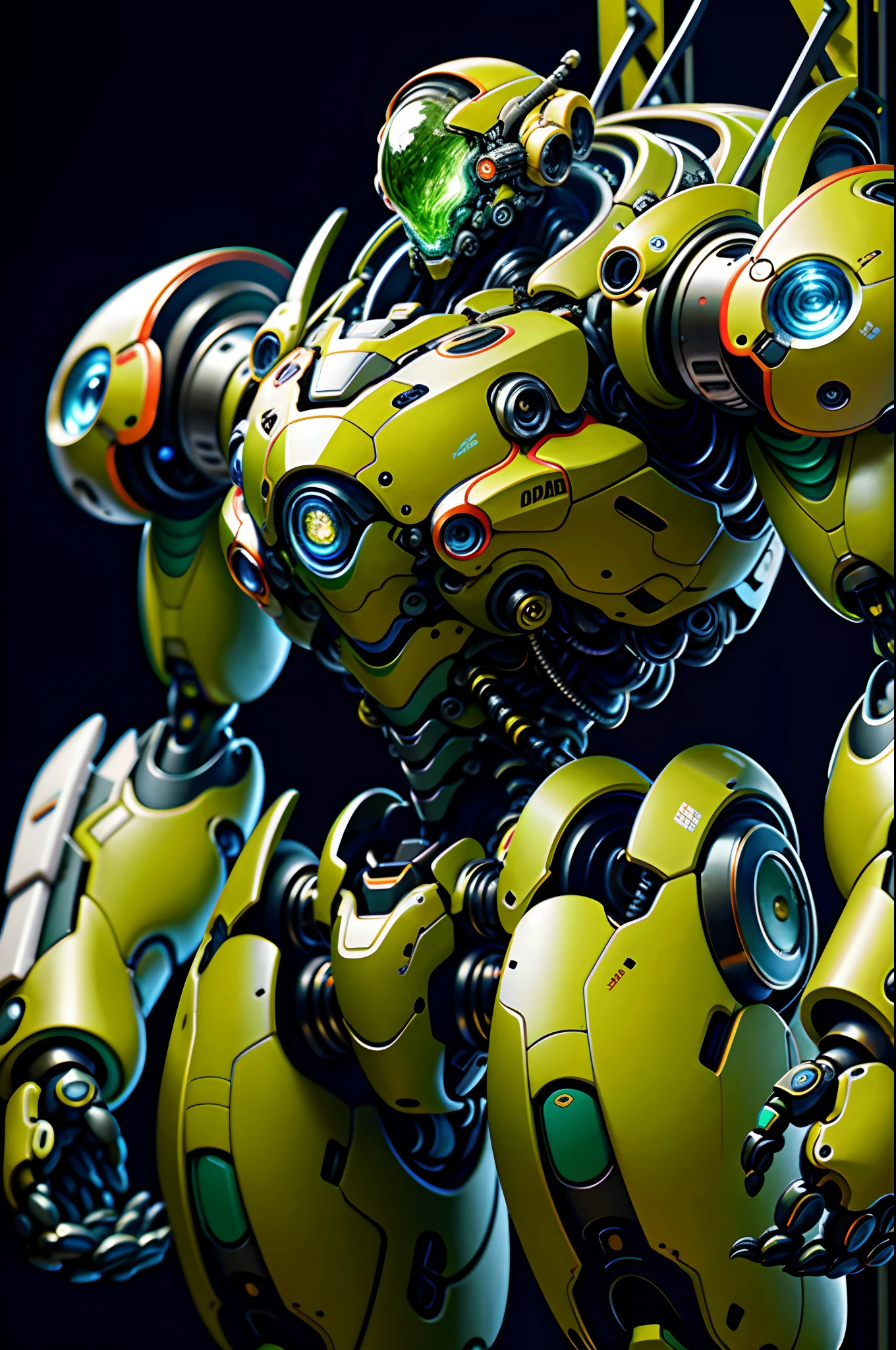 "Robots wearing space suits, Explorando a floresta misteriosa, capturado com uma lente macro, adding a touch of blur for an artistic effect, filmed in a studio environment. Focus on the intricate details of the robots and their futuristic design. Improve visual quality with RTX graphics. Incorporate the colorful and vibrant aesthetic inspired by the art of lora, especificamente o conceito de 'FINAL Robort' com um peso de 1, e experimente o estilo nijiMecha a um peso de 0.7."