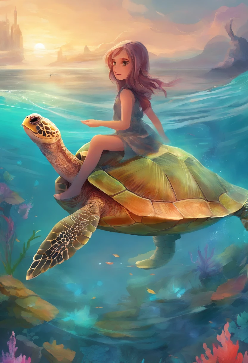 There is a turtle,Has the face of a cute cat swimming in the sea, Has a cute cat face, With turtle shell, Diving in the water,