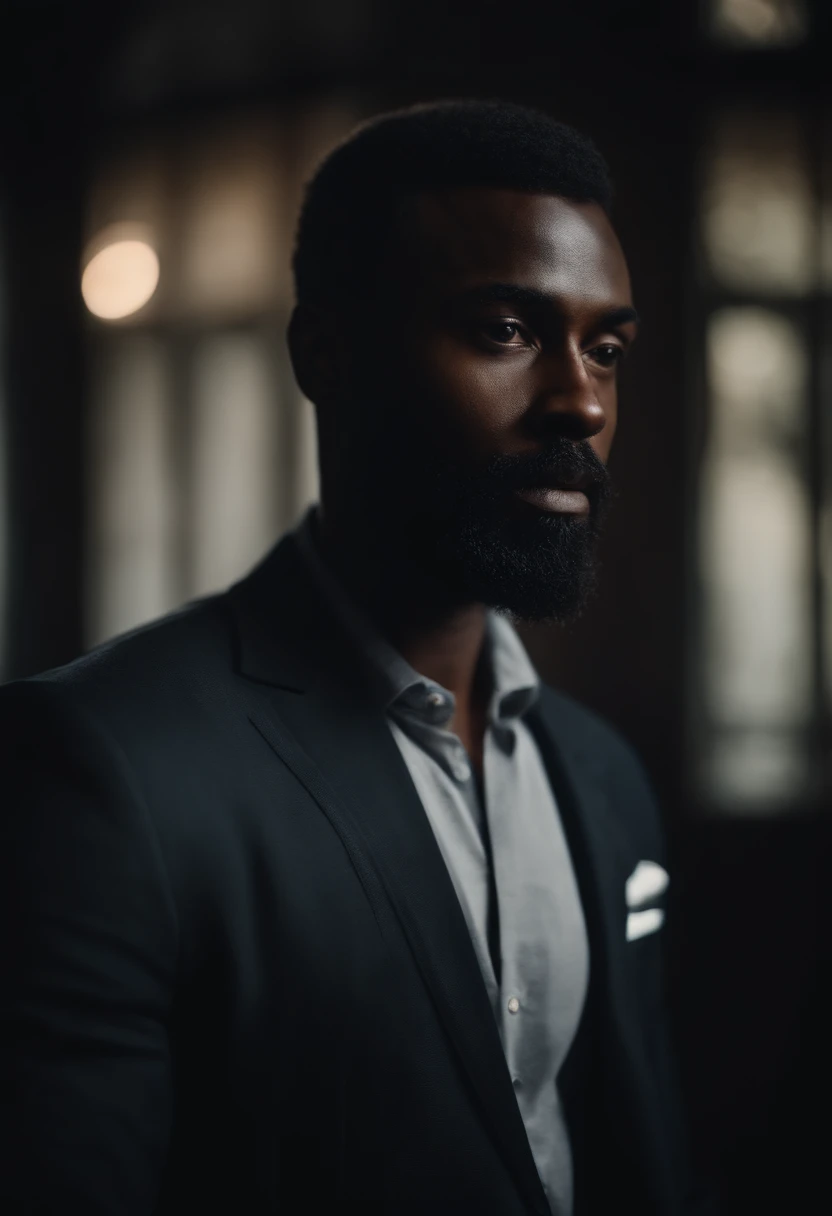 Portrait of a a young dark skin ,slightly square head shape,beard and short dark hair