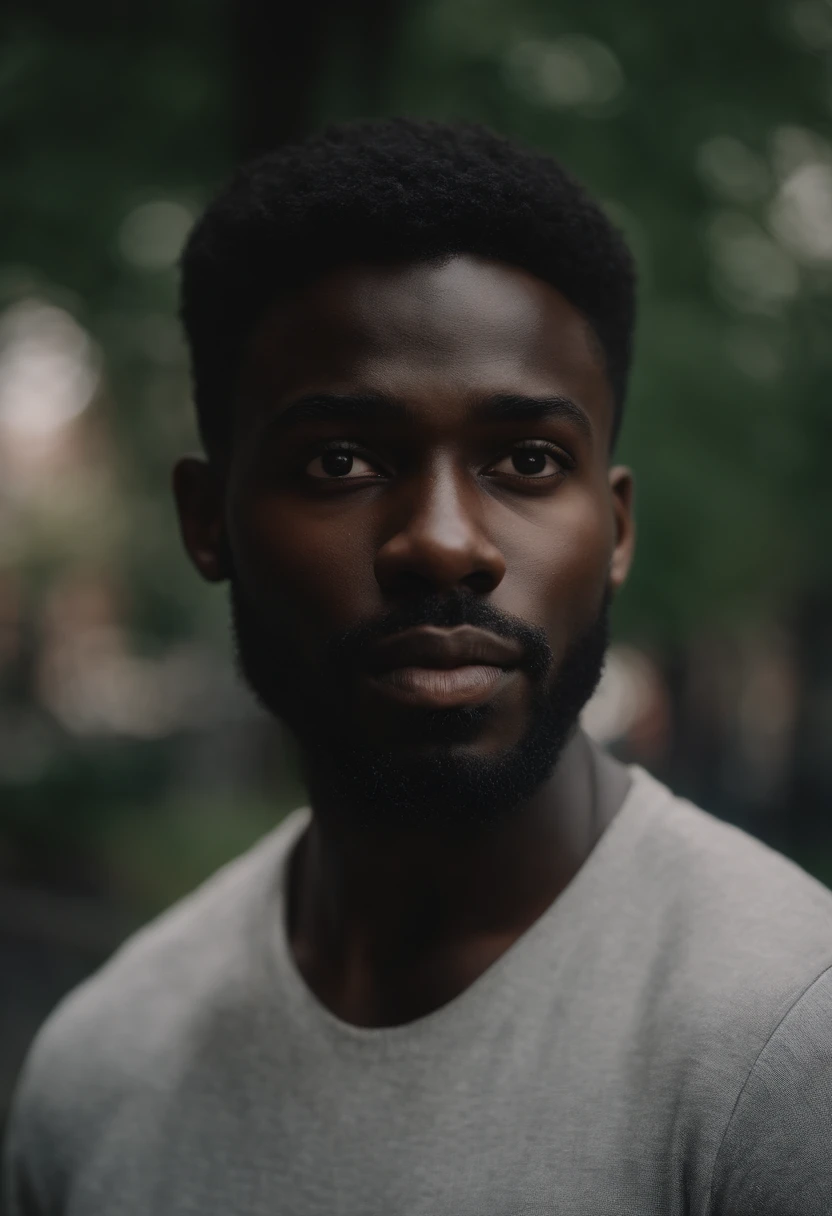Portrait of a a young dark skin ,slightly square head shape,beard and short dark hair,little eyes,little lips,fade hairstyle ,out door ,at the university of montreal
