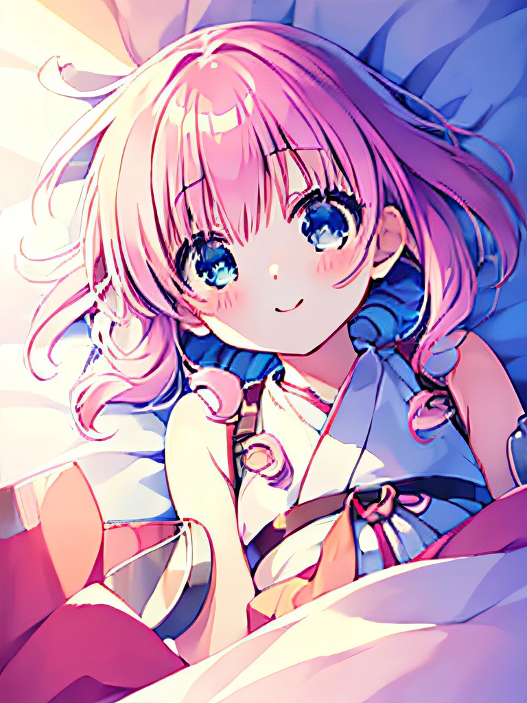 ((masutepiece)), ((Best Quality)), (Ultra-detailed), Anime style, on the bed, Cute *********** s, 1girl in, Solo, ((Beautiful eyes))0, Smile