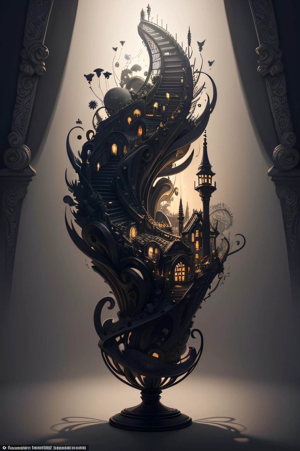 [A surreal masterpiece:1.2]art made from [recycled materials:0.9], inspired by [MC Escher] and [Salvador Dali]. Featuring [intricate details,(realistic:1.37),(ultra-detailed:1.1)] [illustrations:0.9], [oil paintings], and [3D renderings]. The scene showcases [impossible architectures] and [melting objects], blending the styles of both artists. [Vibrant colors,monochrome:black and white] enhance the surreal atmosphere. The [impressive textures] of recycled materials bring depth and uniqueness to the artwork. Lighting that plays with [shadows and highlights] creates a dramatic effect. The [attention to detail] makes this art a [masterpiece:1.2], showcasing a [fusion of styles] and emphasizing environmental consciousness.