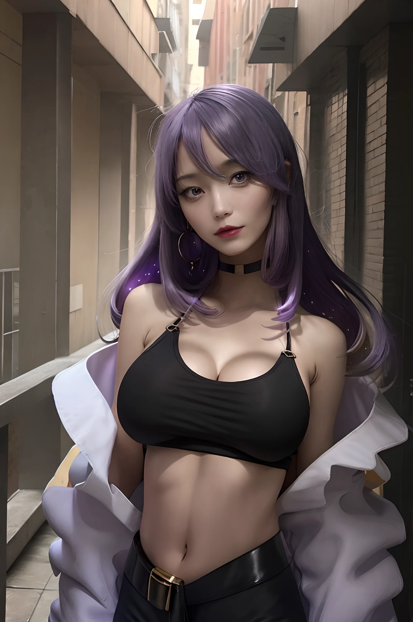 Bigboobs, light purple hair, seductive face