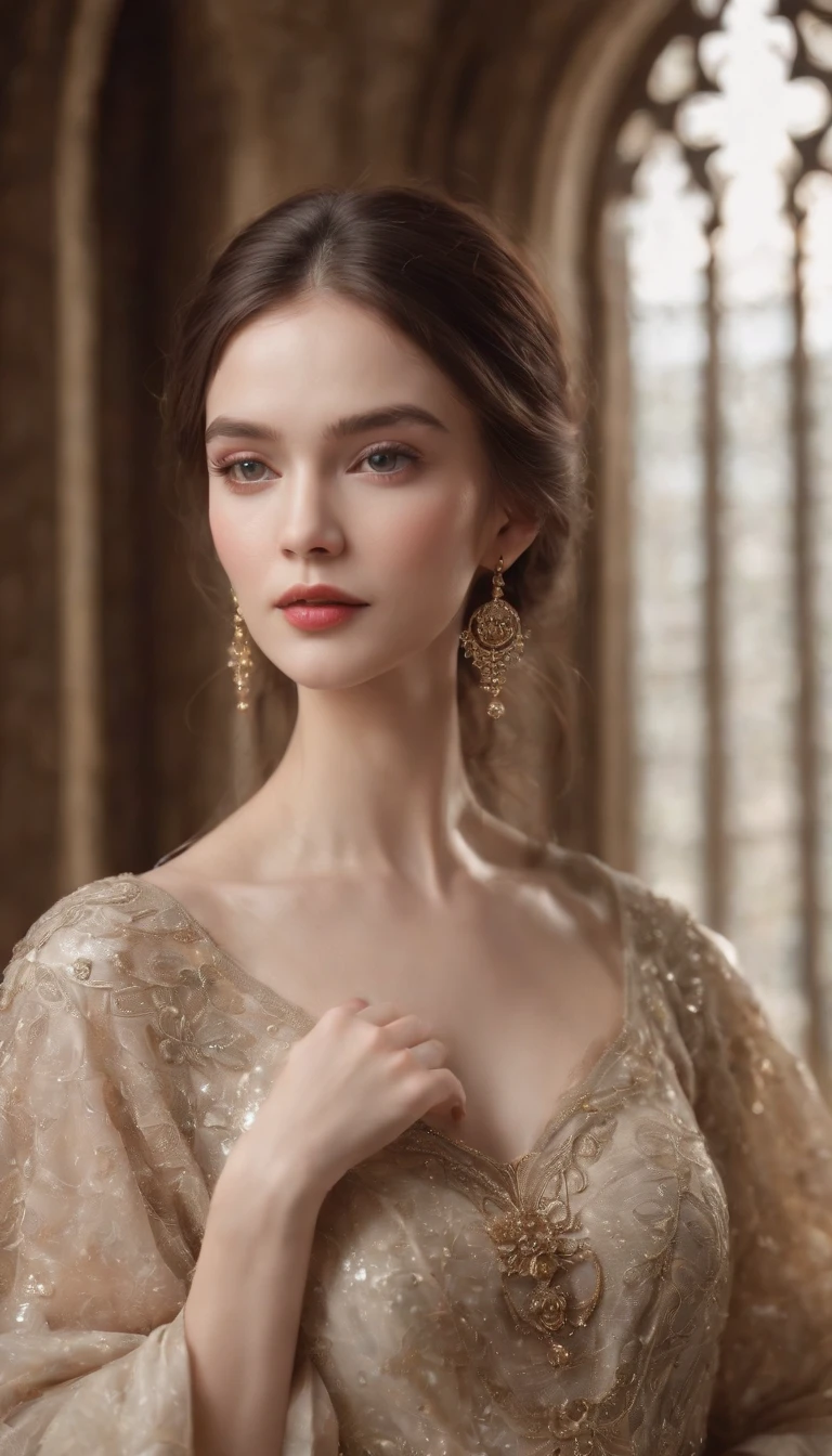 (Best quality,4K,A high resolution,Masterpiece:1.2),Divine figures,Flawless face,Serene expression,Exquisite palace setting,surrealist artwork,Ethereal beauty,Angelic being,celestial glow,Elegant and elegant gesture,Golden light shines through the stained glass windows,Vivid and rich colors,Meticulous attention to detail,Elaborately drawn dresses flutter in the wind,Sublime and detached atmosphere,Delicate jewelry shines in the light,Focus on the eyes and lips,Bright skin and radiant complexion,Serenity and otherworldly presence,Hints of magic and mystery,Calm and palatial atmosphere,Heavenly and charming aesthetics,Idealized and immaculate character,Holding a magic crystal ball,casting spells,Perfect Finger,incredibly detailed
