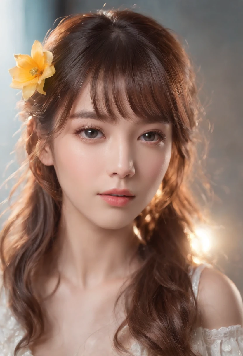 (masterpiece), (best quality), (ultra detailed),(disheveled hair),(illustration), (1girl), (Fashionable clothing), standing, Fashion model, looking at viewer, (interview), (simple background),beautiful detailed eyes, delicate beautiful face, Floating,(high saturation),(colorful splashes),colorful bubble,(shining), focus on face, ponytail, kamisato ayaka, light blue hair, bangs, hair ring, floating flowers, floating hairs, (shining), best lighting, best shadow,