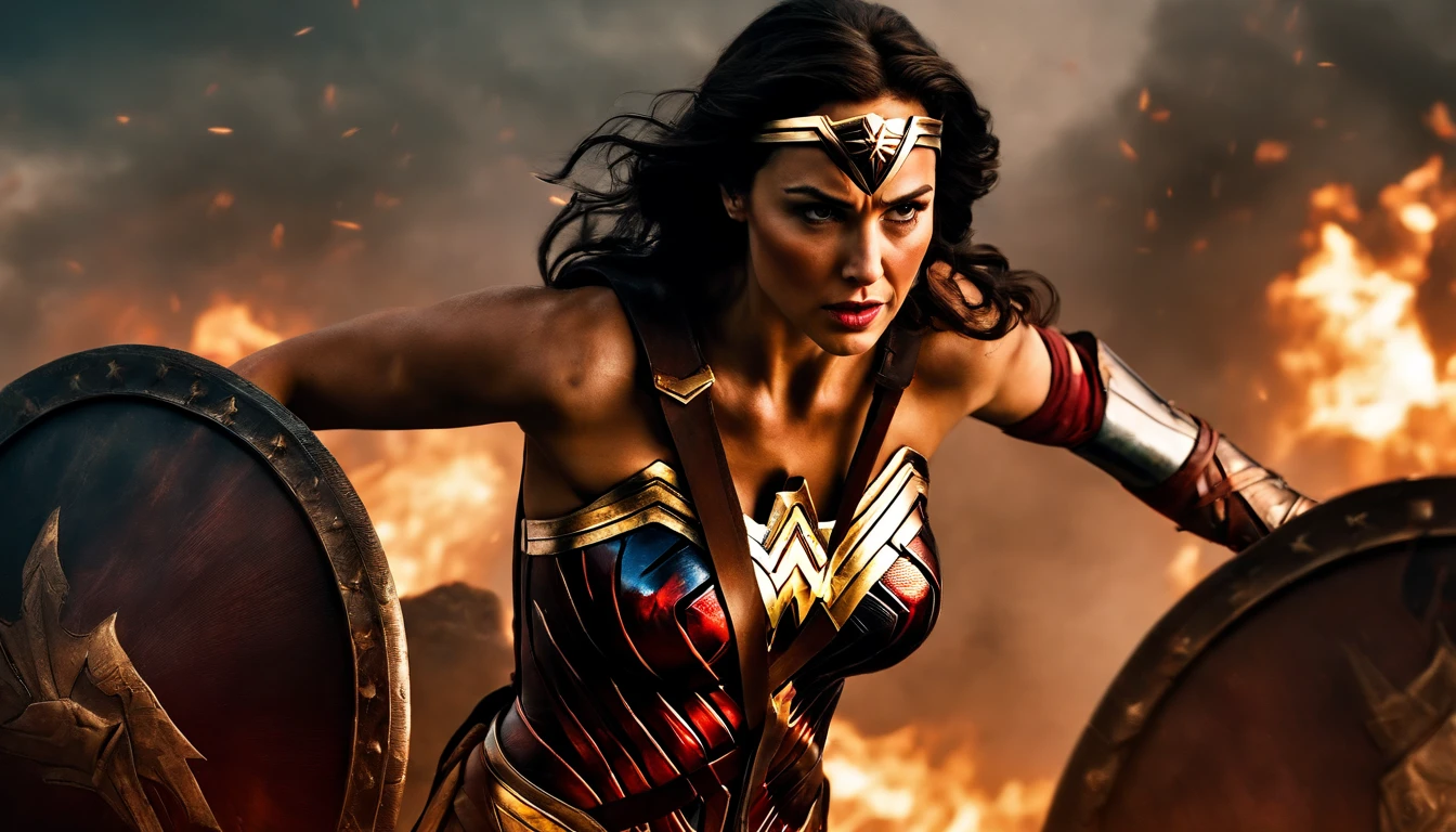 wonder woman as a spartan warrior, dying on battlefield , bloody armor, epic, 8k