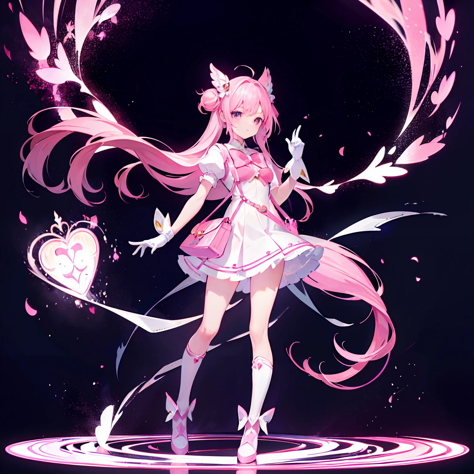 i girl,magical girl,pink themed, white boots ,magical bag,gloves,full body,long hair