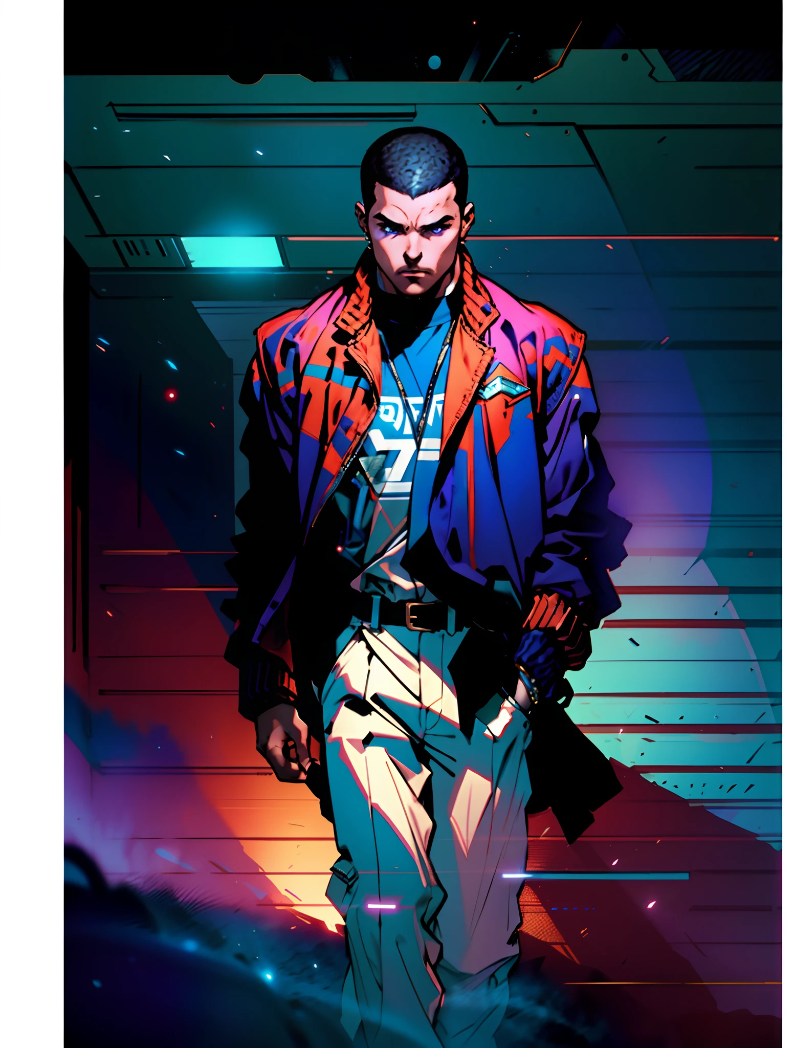A man with a crew cut, a calm and rational expression, a wise gaze, wears a futuristic scientist's coat, primarily in shades of white, accented by touches of blue and purple, matching utility pants, standing in a mysterious laboratory of an ancient and advanced civilization, with a high-tech incubation tank emitting a faint glow in the background, this character embodies a finely crafted a futuristic sci-fi scientist in anime style, characterized by an exquisite and mature manga illustration art style, high definition, best quality, highres, ultra-detailed, ultra-fine painting, extremely delicate, professional, anatomically correct, symmetrical face, extremely detailed eyes and face, high quality eyes, creativity, RAW photo, UHD, 8k, Natural light, cinematic lighting, masterpiece:1.5