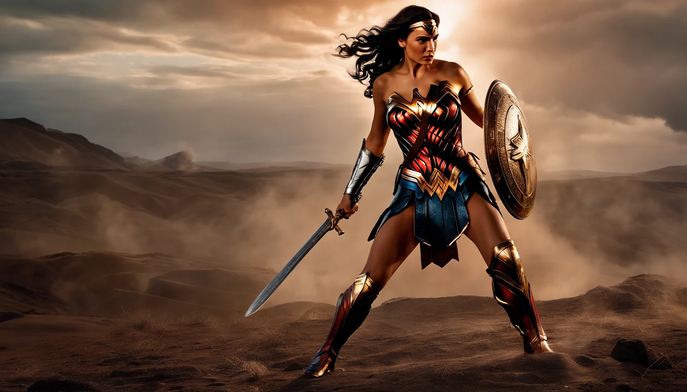 wonder woman as a spartan warrior, dying on battlefield , bloody armor, epic, 8k