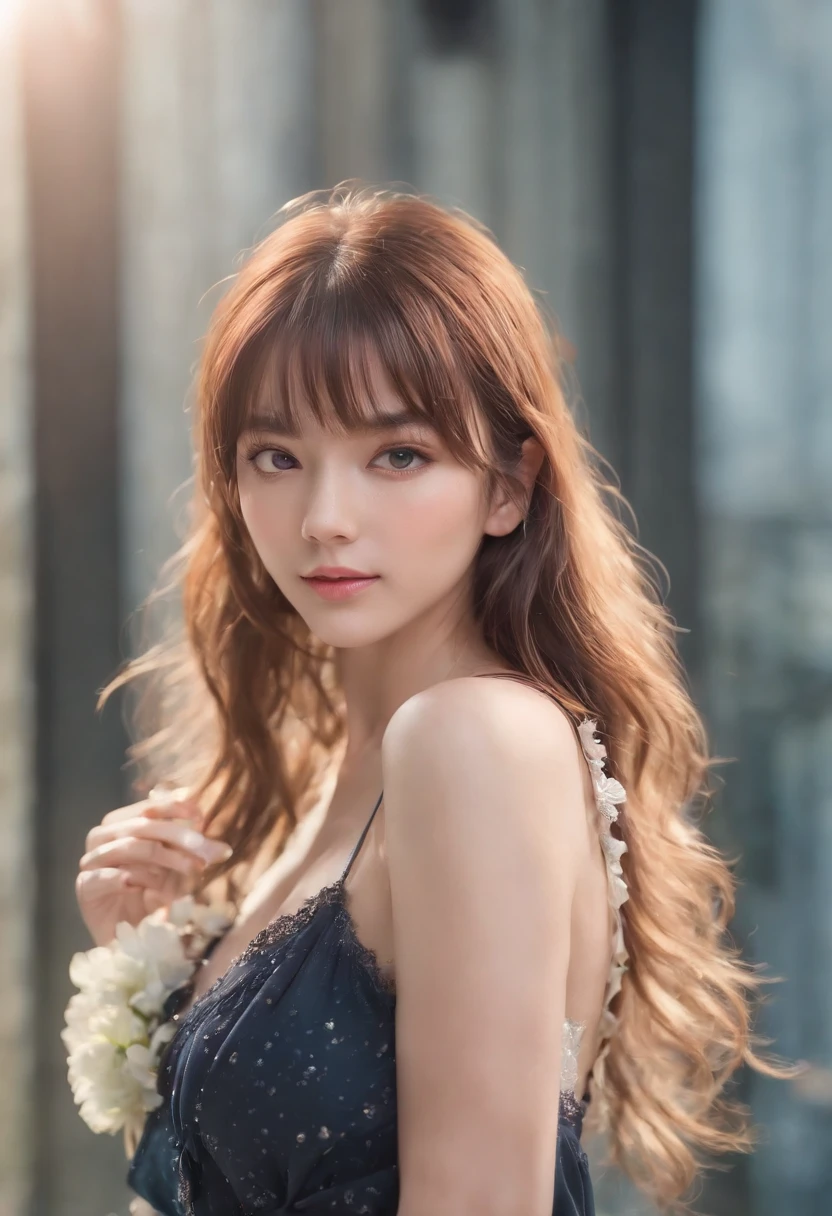 (masterpiece), (best quality), (ultra detailed),(disheveled hair),(illustration), (1girl), (Fashionable clothing), standing, Fashion model, looking at viewer, (interview), (simple background),beautiful detailed eyes, delicate beautiful face, Floating,(high saturation),(colorful splashes),colorful bubble,(shining), focus on face, ponytail, kamisato ayaka, light blue hair, bangs, hair ring, floating flowers, floating hairs, (shining), best lighting, best shadow,