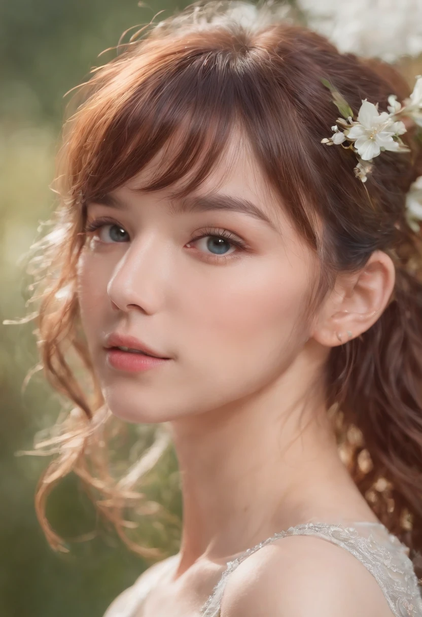 (masterpiece), (best quality), (ultra detailed),(disheveled hair),(illustration), (1girl), (Fashionable clothing), standing, Fashion model, looking at viewer, (interview), (simple background),beautiful detailed eyes, delicate beautiful face, Floating,(high saturation),(colorful splashes),colorful bubble,(shining), focus on face,  ponytail, kamisato ayaka, light blue hair, bangs, hair ring, floating flowers, floating hairs, (shining), best lighting, best shadow,
