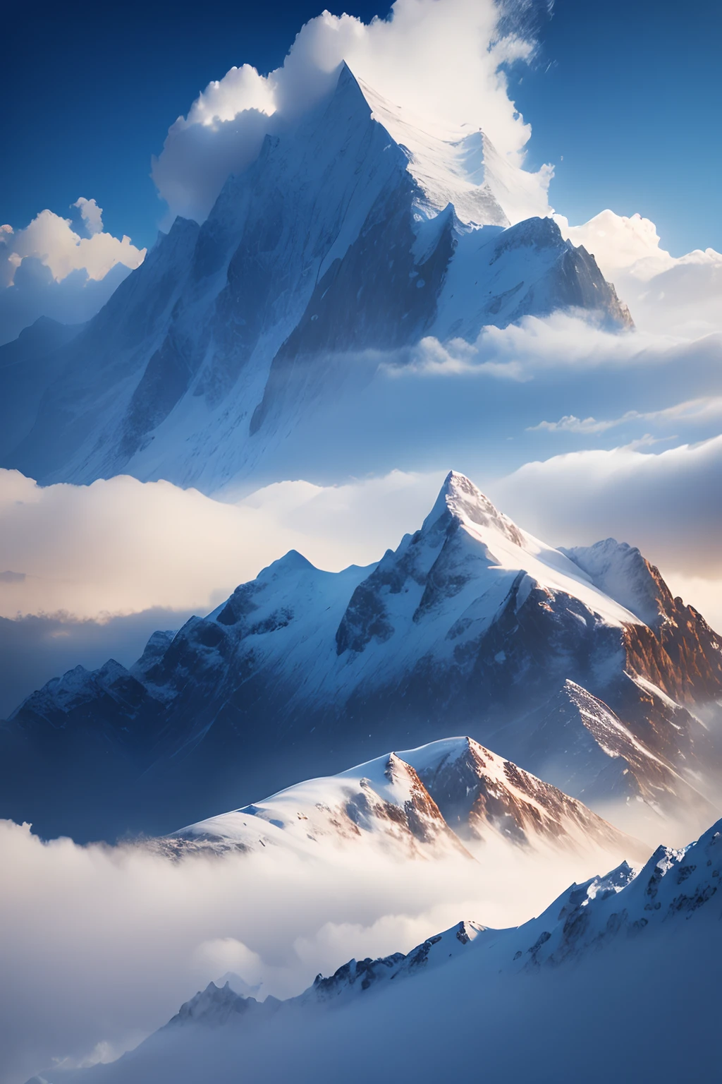 snow mountains,Cloud,Golden sunlight at the top of the mountain,Film and television photography,4K,high qulity,filmgrain