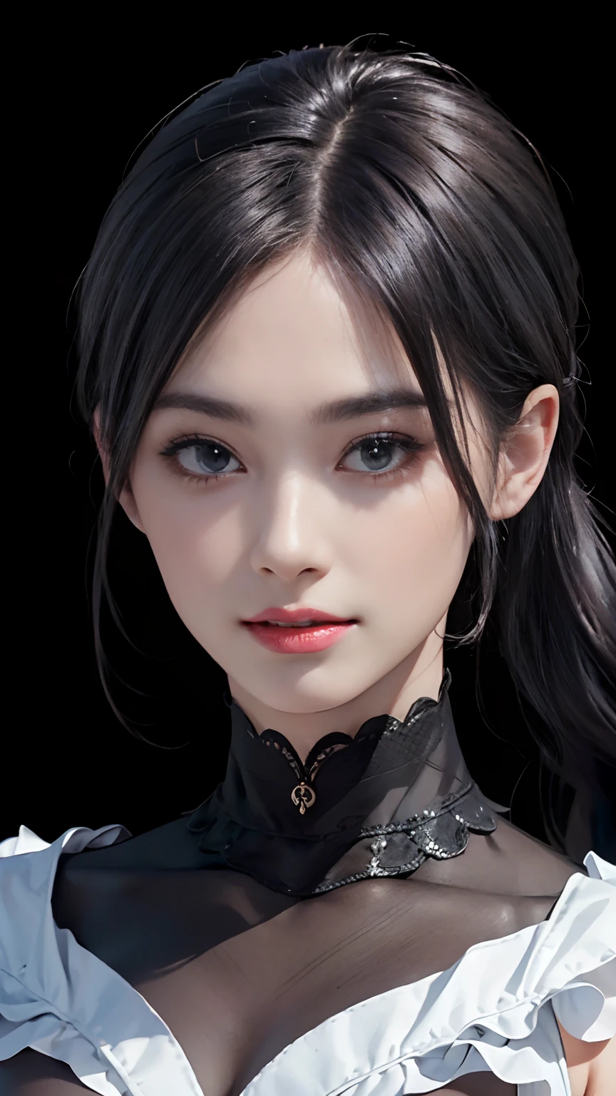 (masutepiece:1.2), (Best Quality), (ultra-detailliert), (8K,Convoluted), (Lens 135mm,F1.8),(Photorealistic)(Black background:1.3), a portrait photo of,(Upper body:1.3),(Off-shoulder), Side lighting,Rim lighting,Best Shadow,Facial light source, Perfect Anatomy, Perfect face,Perfect female body,first-rate female bodies, Detailed skin texture, Detailed Cloth Texture, Detailed beautiful face,Exquisitely detailed skin,highly detailedskin,pale skin,detailed hairs,glistning skin,
