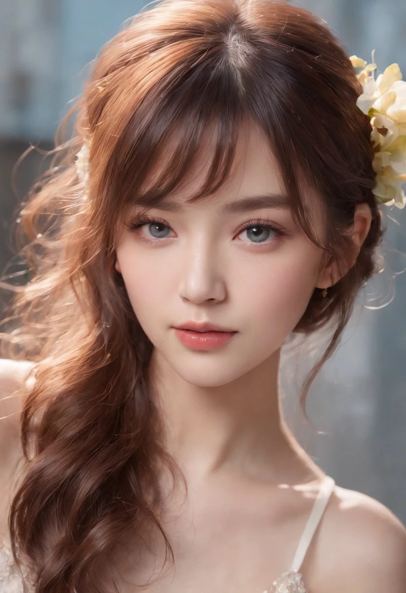 (masterpiece), (best quality), (ultra detailed),(disheveled hair),(illustration), (1girl), (Fashionable clothing), standing, Fashion model, looking at viewer, (interview), (simple background),beautiful detailed eyes, delicate beautiful face, Floating,(high saturation),(colorful splashes),colorful bubble,(shining), focus on face, ponytail, kamisato ayaka, light blue hair, bangs, hair ring, floating flowers, floating hairs, (shining), best lighting, best shadow,