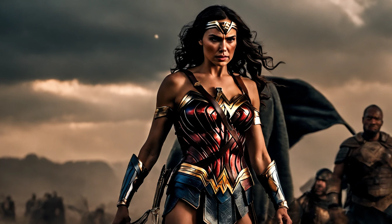 wonder woman as a spartan warrior, dying on battlefield , bloody armor, epic, 8k