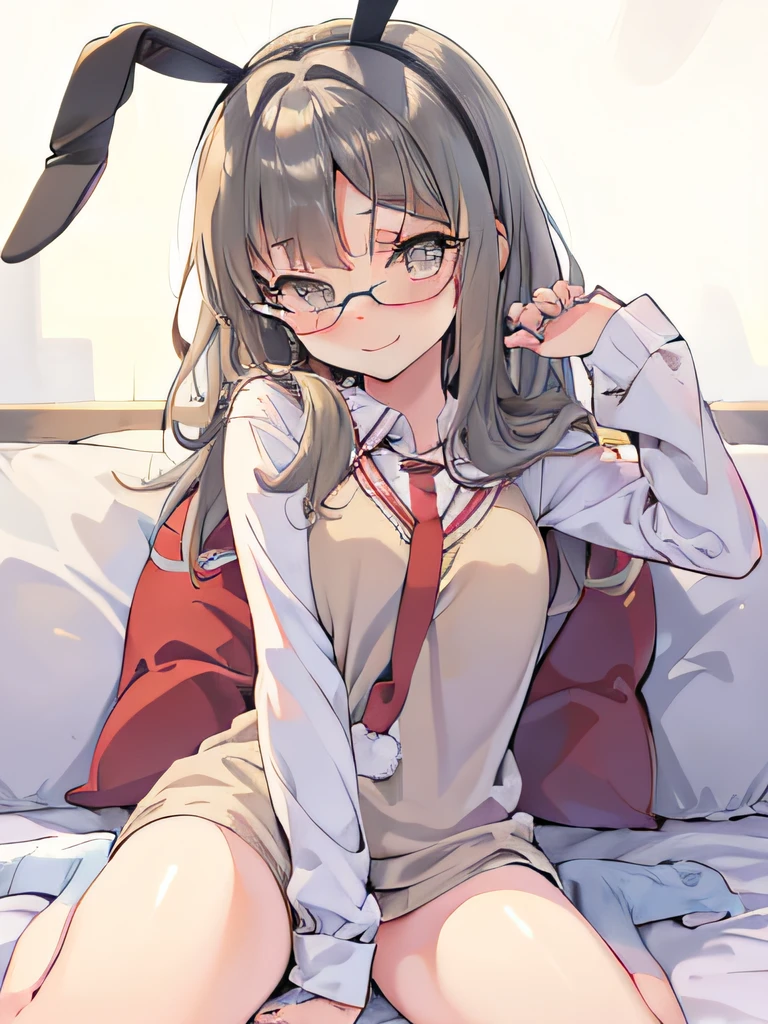 ((masutepiece)), ((Best Quality)), (Ultra-detailed), Anime style, on the bed, Cute little girl s, 1girl in, Solo, Santa Costume 00, ((Beautiful eyes)), Smile