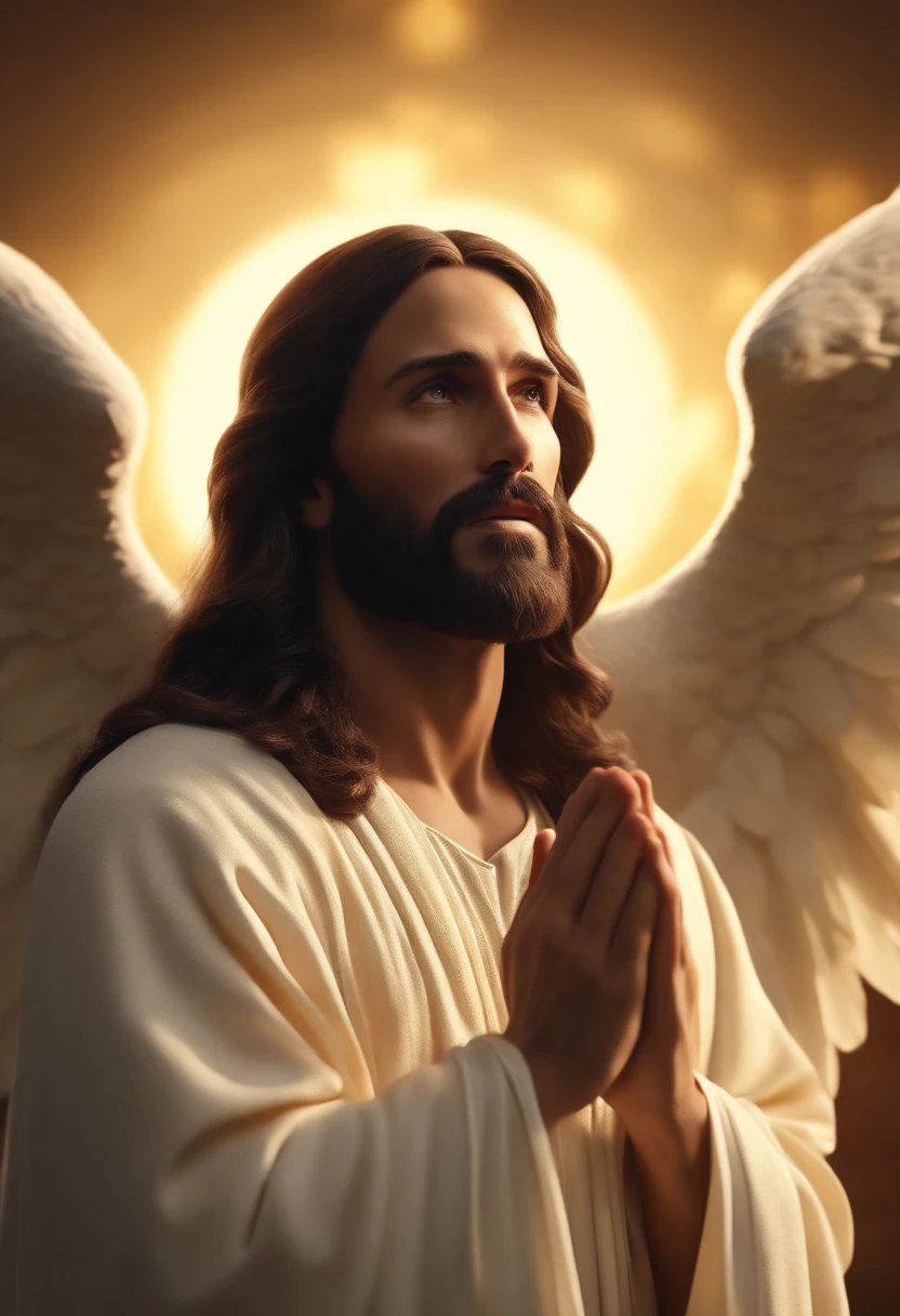 Jesus( 8K realista), com alguns anjos ao seu redor, Jesus is commanding the angels. (imagem: Cinematic realistic 8K