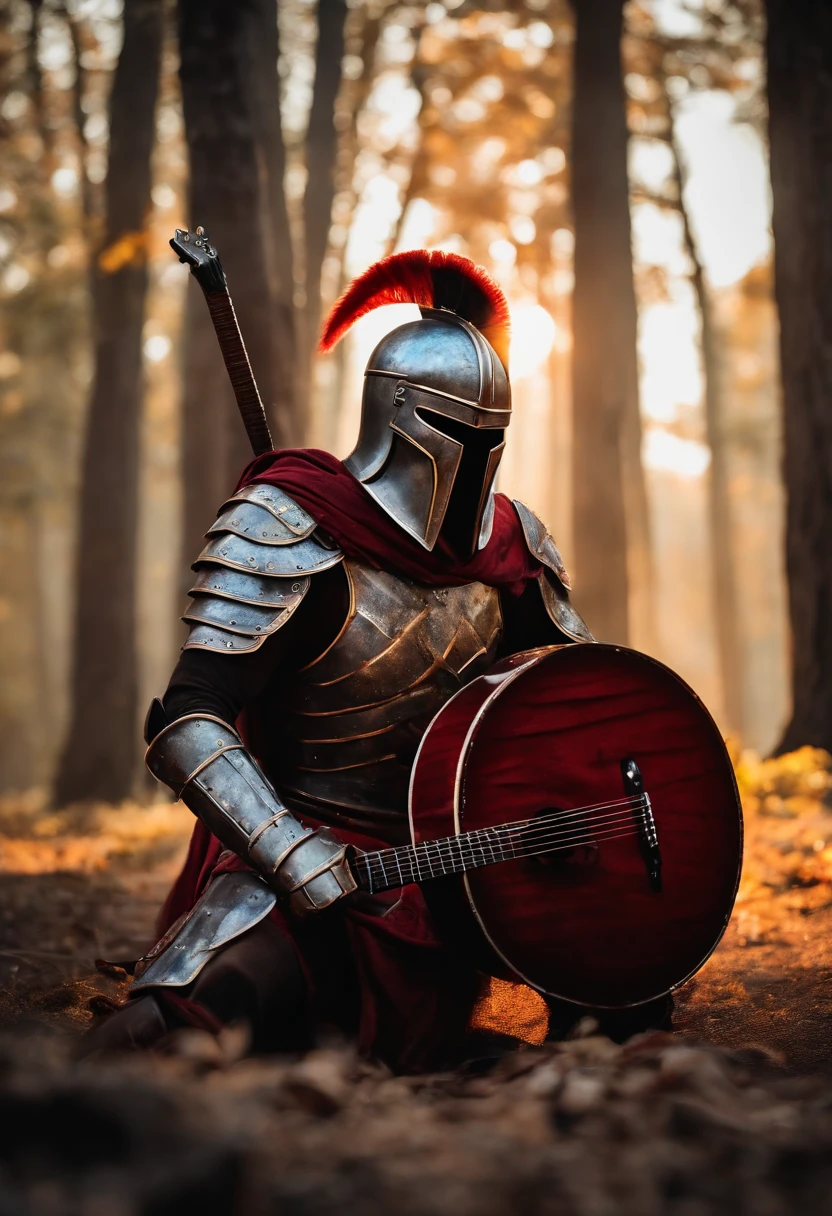 Spartan warrior,plays the guitar , bloody armor, epicd, 8K