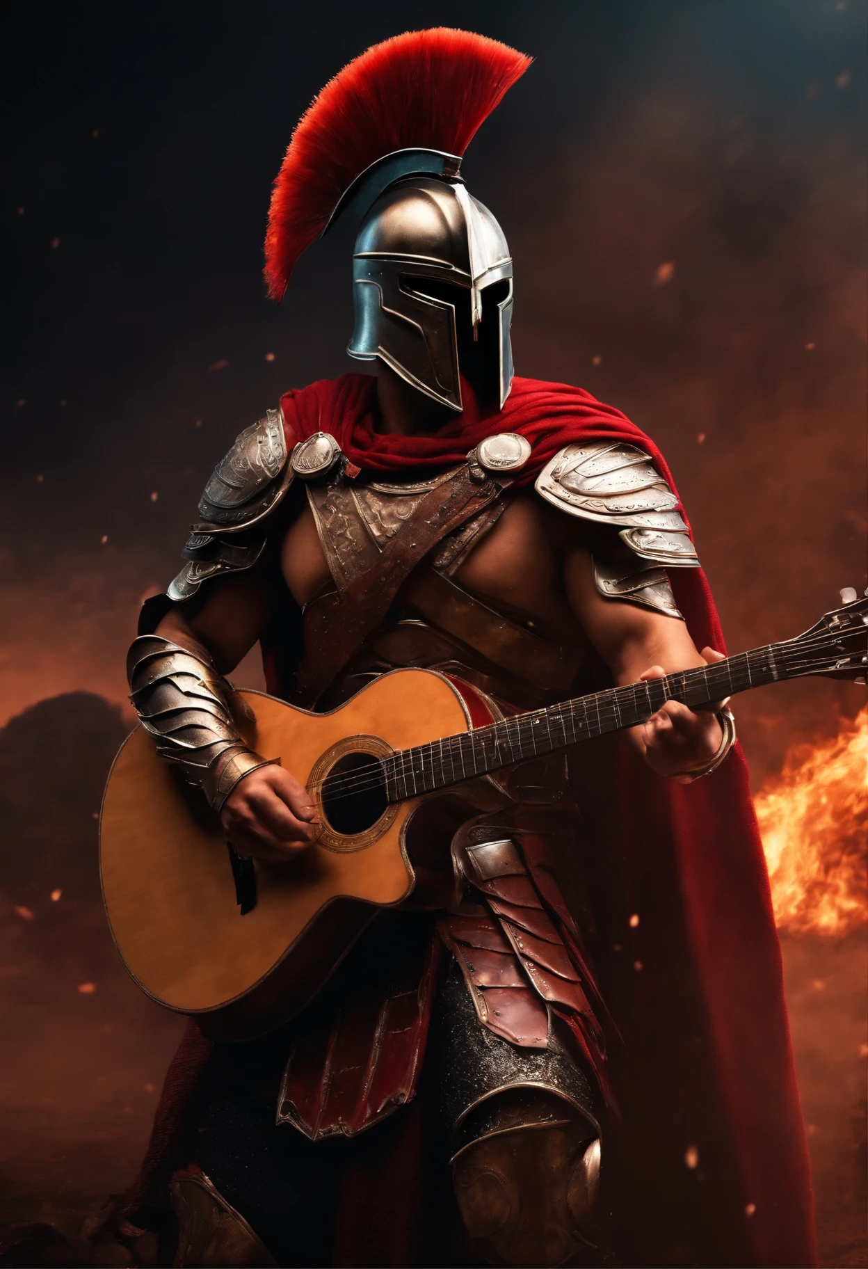 Spartan warrior,plays the guitar , bloody armor, epicd, 8K