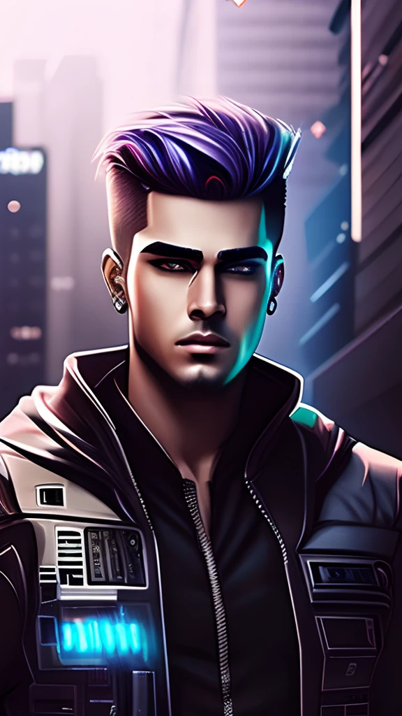 Change background cyberpunk handsome boy realistic face