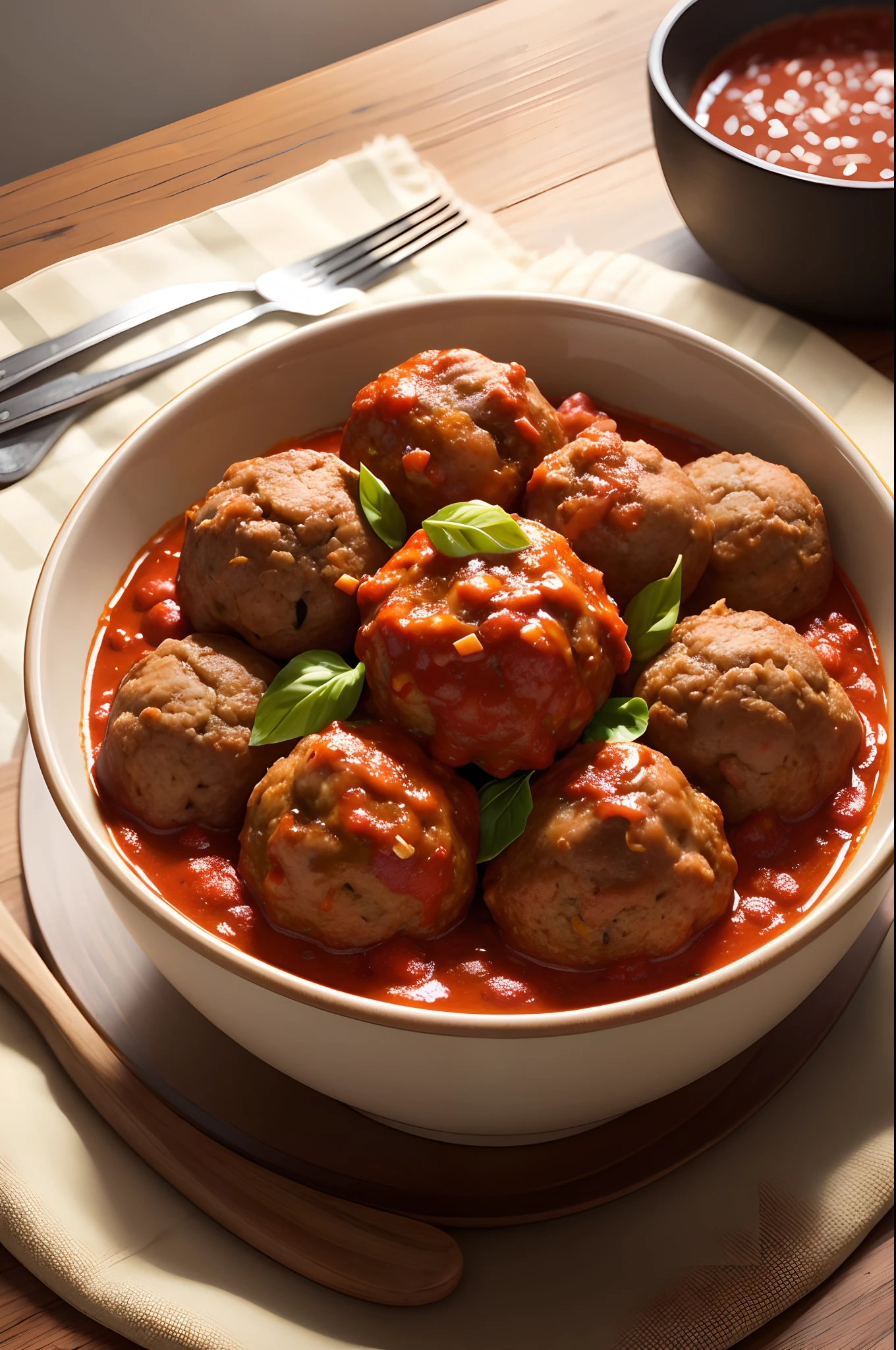 A bowl on top of the table,Inside the bowl are meatballs