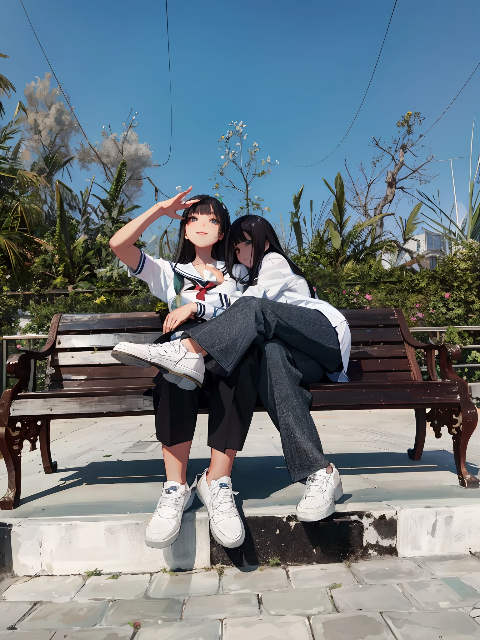 (masterpiece), expressive eyes, perfect face, 1 girl, seductive smile, school uniform, longpen, ((crossed legs)),-v4