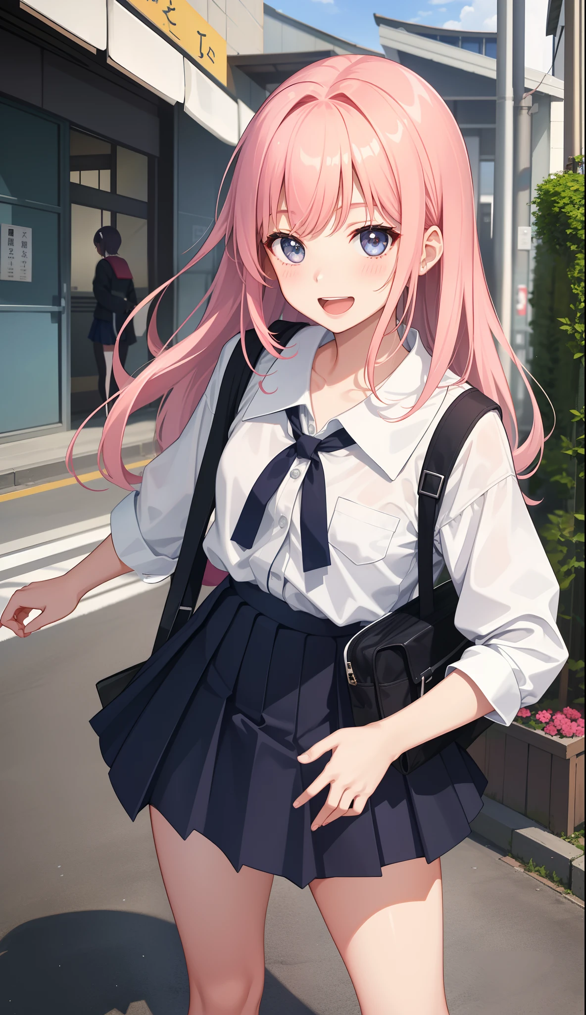 1girl in、A smile、The shirt、skirt by the、Light in the eyes、（small tits）Chilarism、Japan High School Student Uniform、serafuku、summer clothing、Squall Drenched Uniform、Sheer Bra、cat ear、（Portrait from the knee up）、