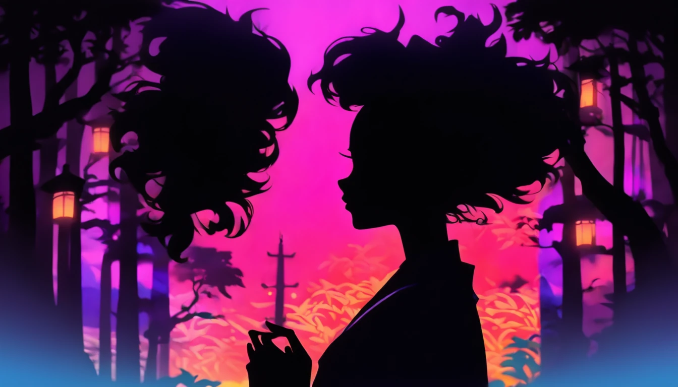 (Silhouette Art,cutouts:1.6)
(((Paper cutting art,A world where only black exists:1.3)
(Cowboy Shot),1 girl,Solo,
(Girl in kimono,profile:1.2),wine bottle、crowd
break
(Colorful colored neon lights)
Textured glass background,Tarot card atmosphere