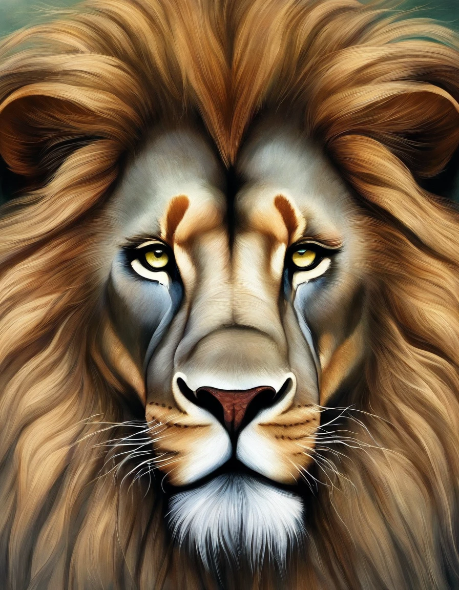 Avatar only，The king with the crown，Green skin, dramatic  lighting, Detailed hair and fur texture, There is a strong look in the eyes of the lion, Pay attention to muscles and realistic facial expressions,  Impressive shadow and light treatment, Mysterious and atmospheric atmosphere, Subtle grayscale in the background, Striking and eye-catching art style, Meticulous details in the surrounding landscape, Warm colors juxtaposed with cool tones, Dynamic perspective conveys the majesty of the king.