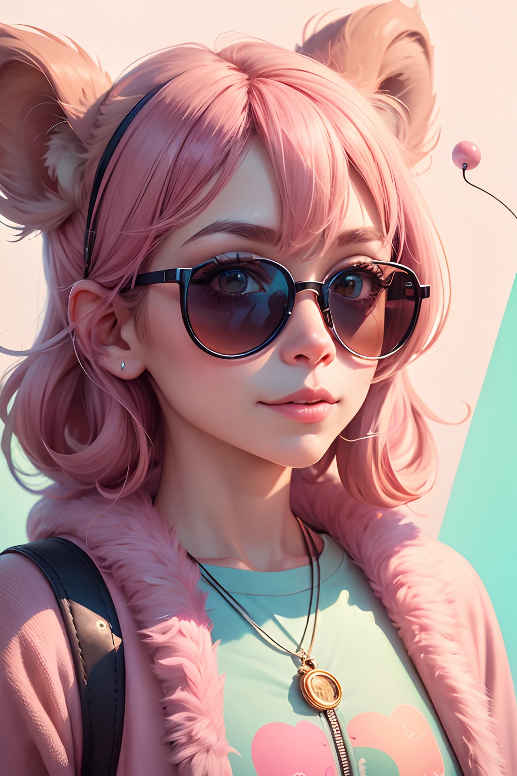 best quality,ultra-detailed,realistic:1.37,portrait,illustration,charming monkey,stylish and fashionable,macaque,infinitely looping video,gum making,stylish monkey named Lolli,pink chewing gum balls,lofi video,relaxing atmosphere,lofi beats,looping for hours,visual aesthetics,detailed fur texture,fashionable outfit,cool sunglasses,playful expression,colorful background,pastel tones,sweet and delightful,smooth animation.
