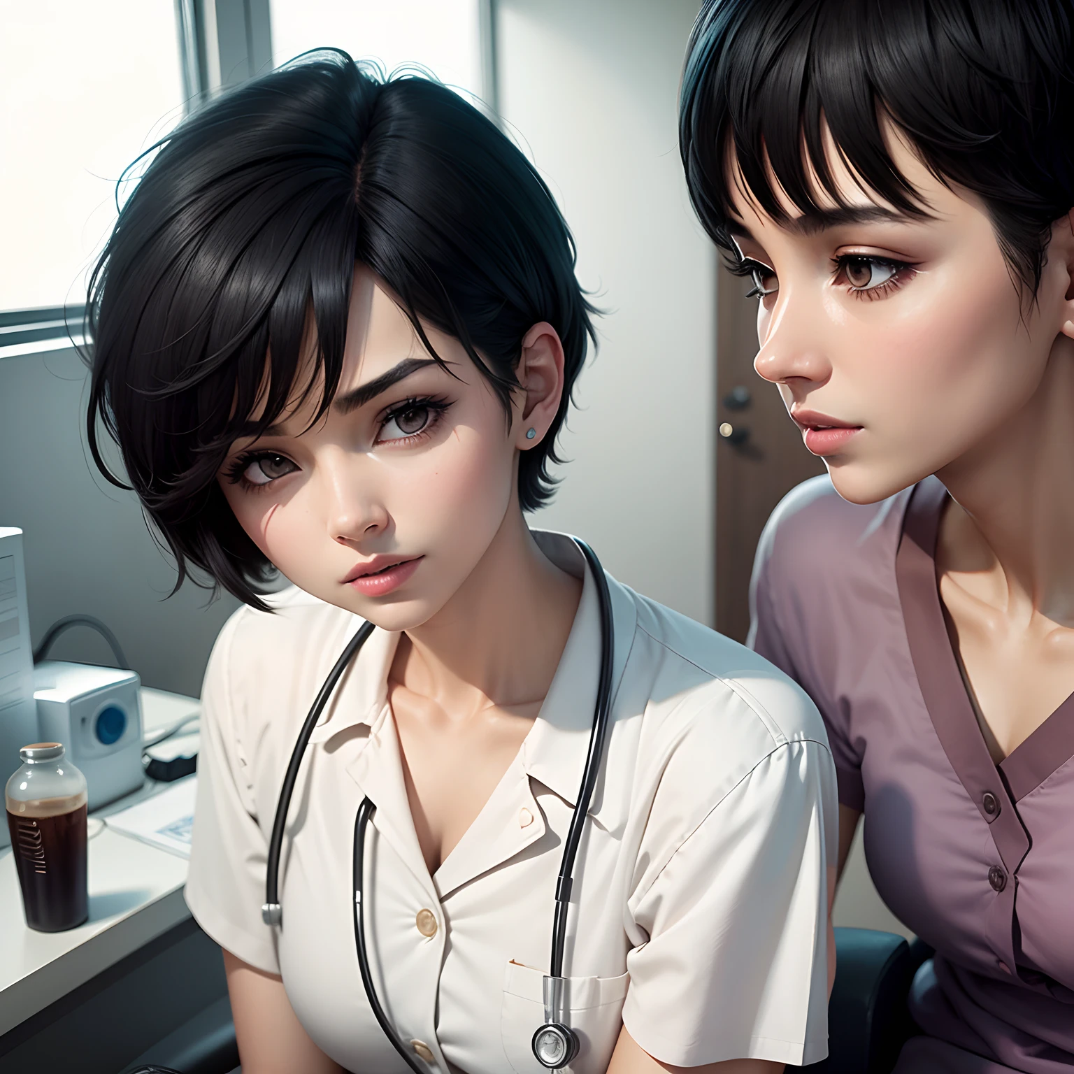 black hair short cut　Female doctor　Hospital room