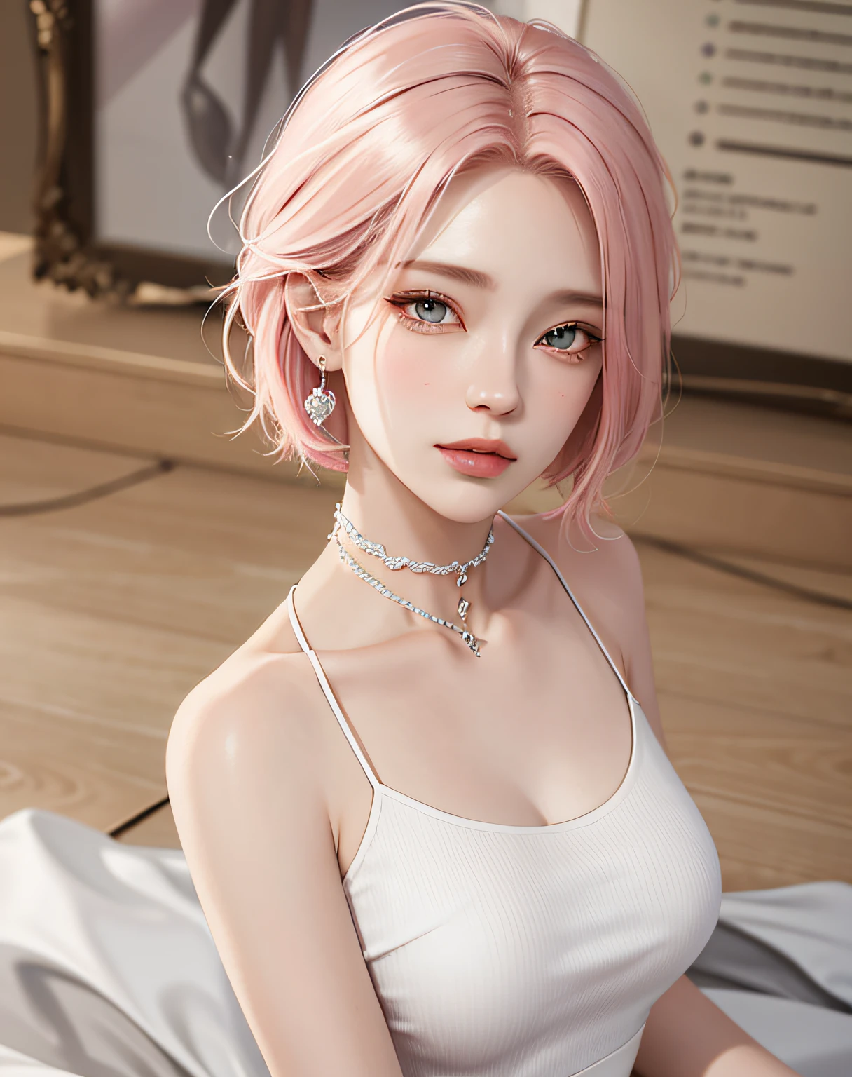 best quality, masterpiece, High resolution, portrait, actual, Purple Eyes, light pink hair, Large Breasts, 8K resolution, high qualityCG, Beautiful CG, Soft Light, fashion brand image, 時尚sex感, The Tyndall effect, lifelike, studio, Side lighting, (HD Skin:1.2), 8K超高清, sex, Tempting, high quality, Volumetric lighting, confess, photography, 超High resolution, 8K, Bokeh, Shallow depth of field