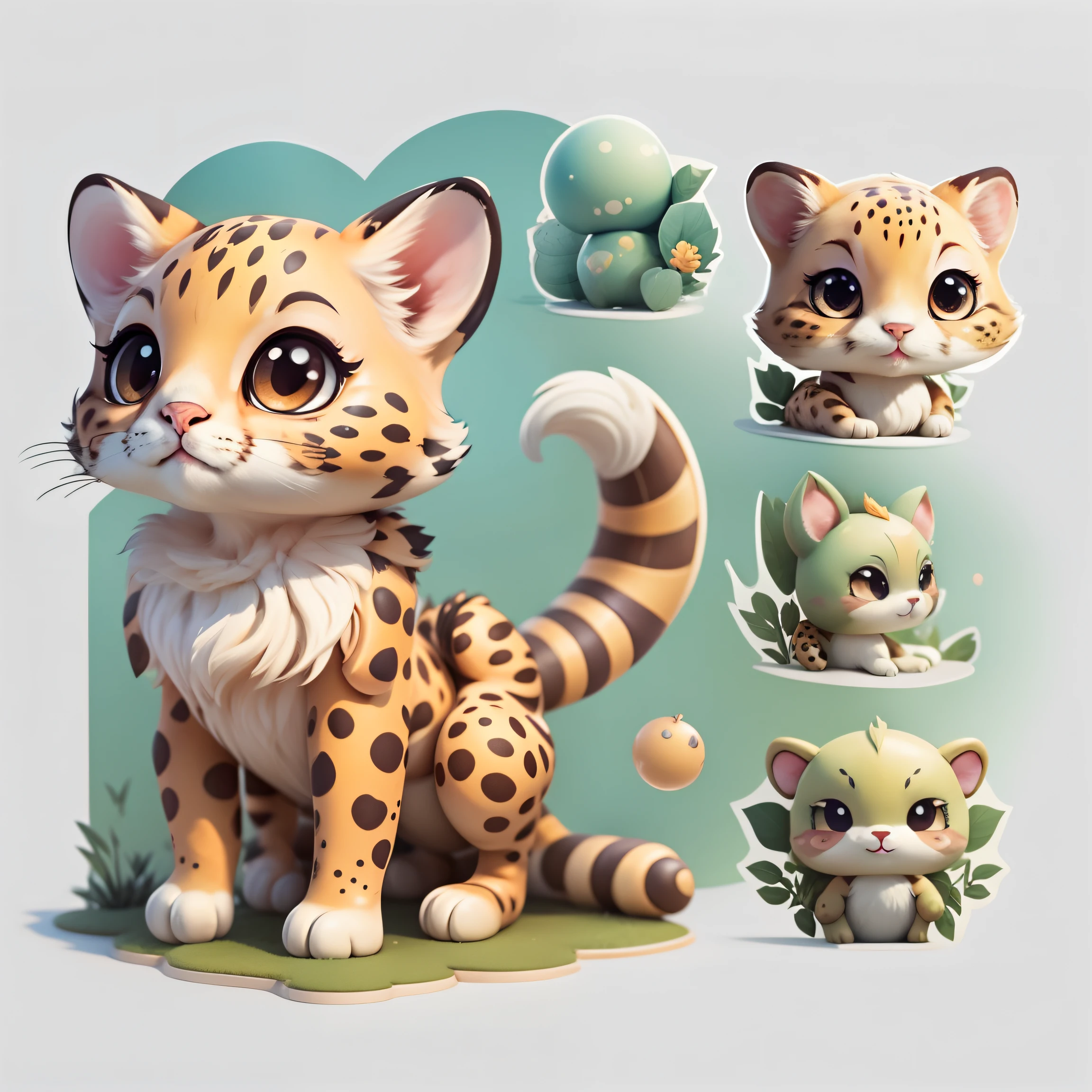 "Imaginative concept art of a cute creature,Inspired by Lora,There is a cheetah on white background ,(CuteCreatures tag weighted at 0.9)“,clip art,