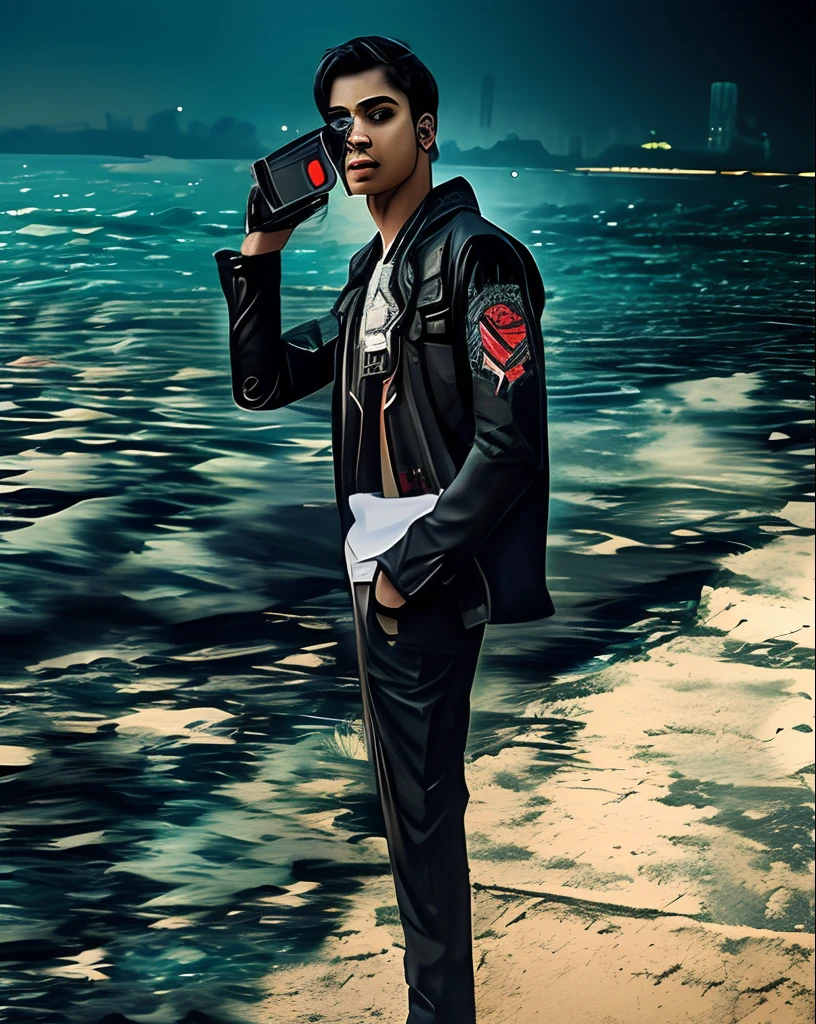 Change background cyberpunk handsome boy realistic face