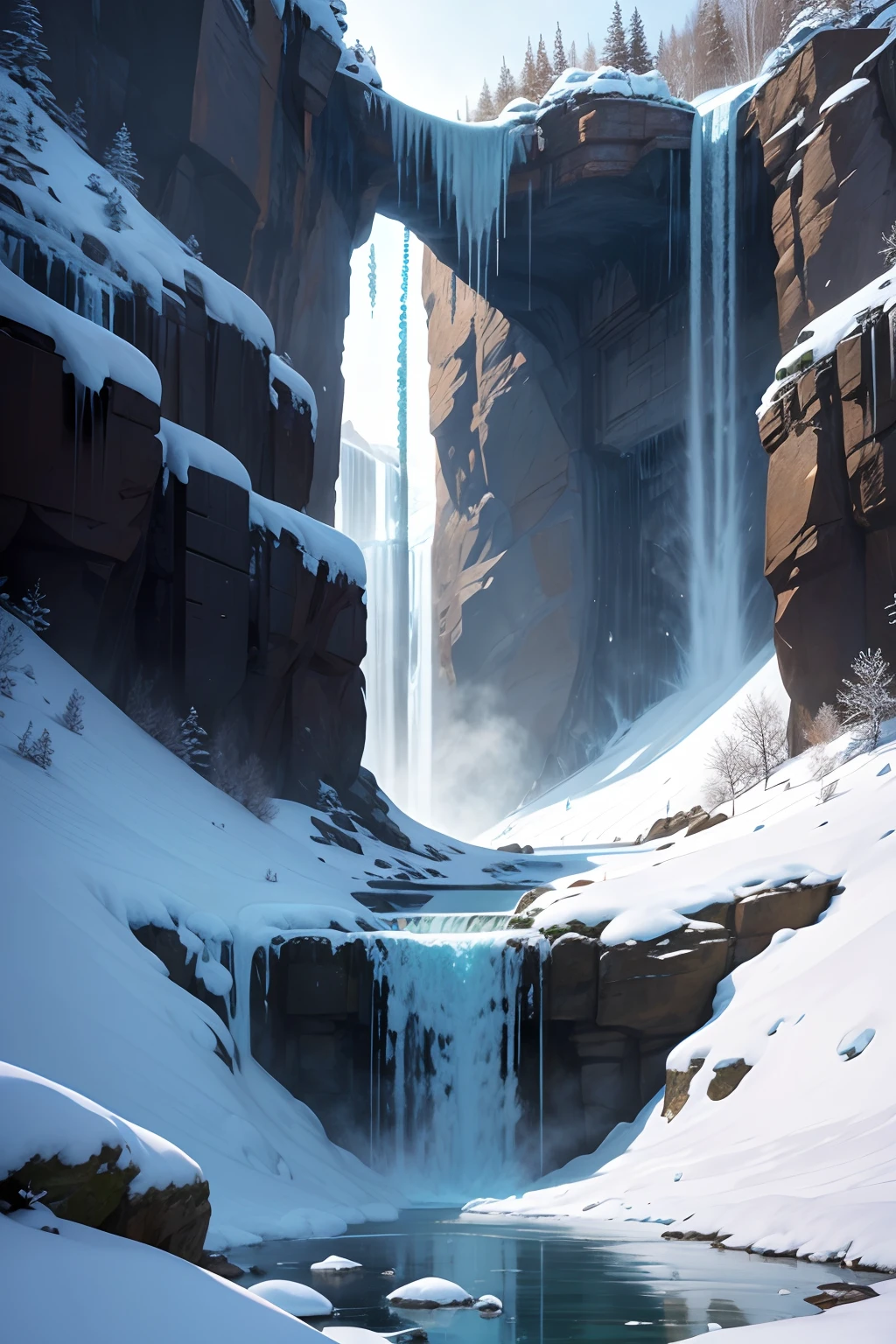 Snowy waterfall turned into a huge icicle --auto