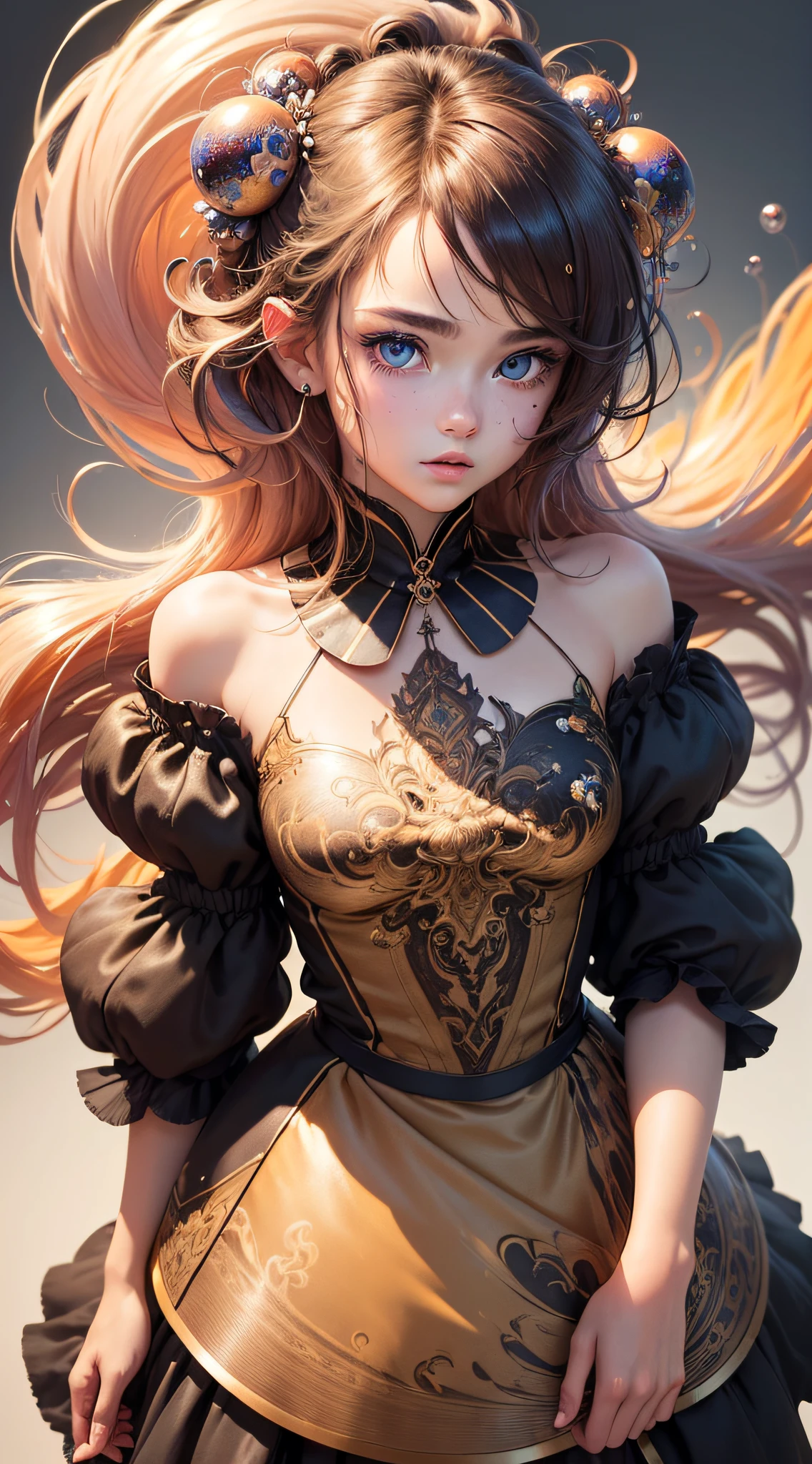 (masterpiece), (best quality), (ultra detailed),(messy hair),(illustration), (1boy,1girl), avatar, macro lens, (Fashionable clothing), standing,Fashion model, looking at viewer, ( interview), (simple background), beautiful detailed eyes, exquisite beauty, Floating, (high saturation), (colorful splashs), colorful bubble, (shining), focus on face,