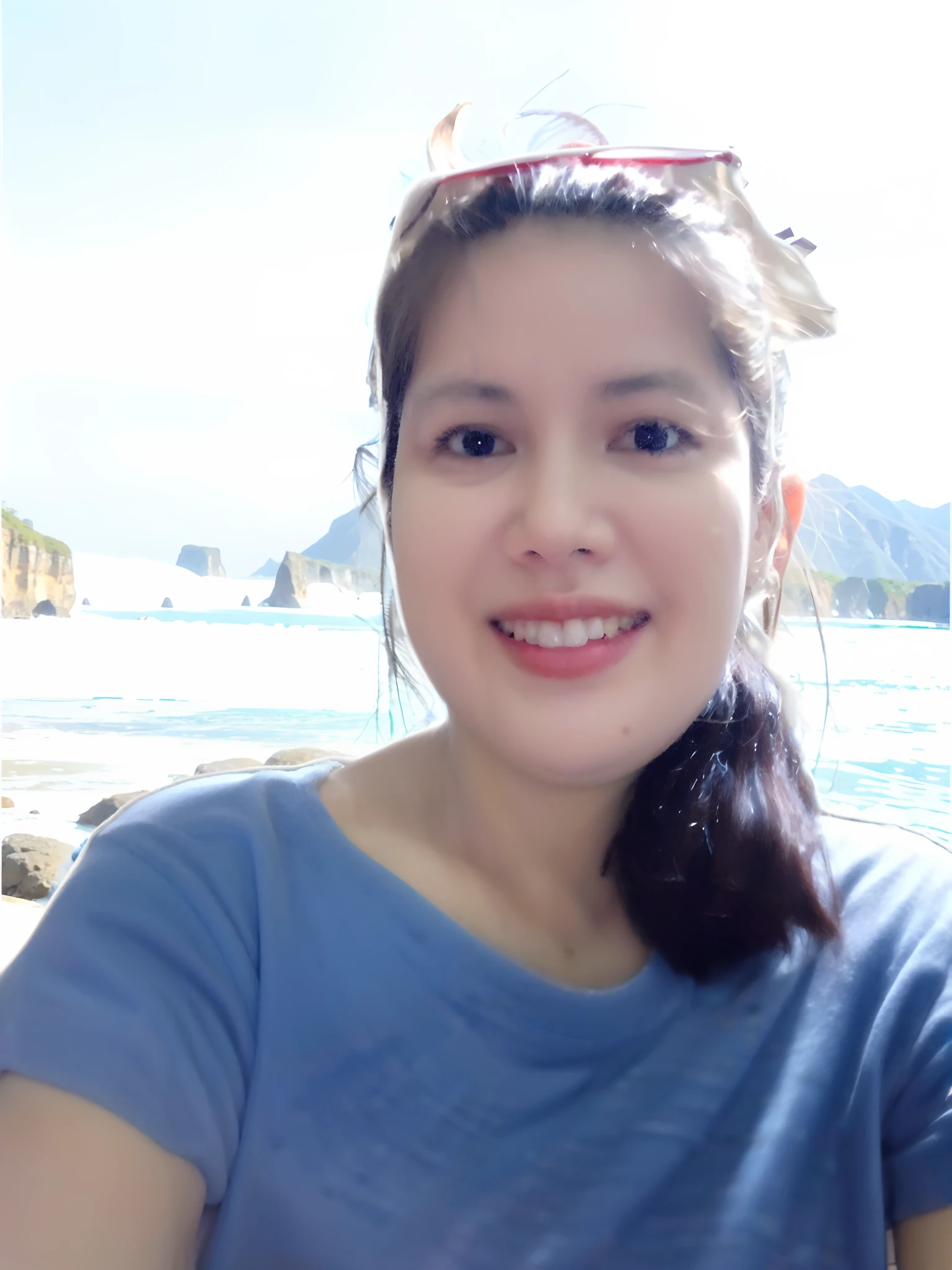 Mountainous, with waterfalls, long range cliffs of rocks, flowing stream of water, blue skies, hyper-realistic, dslr
