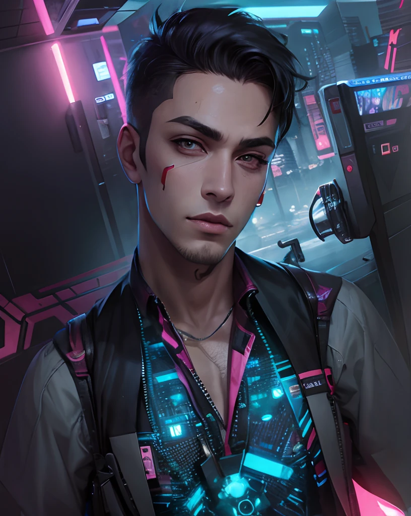Change background cyberpunk handsome boy realistic face