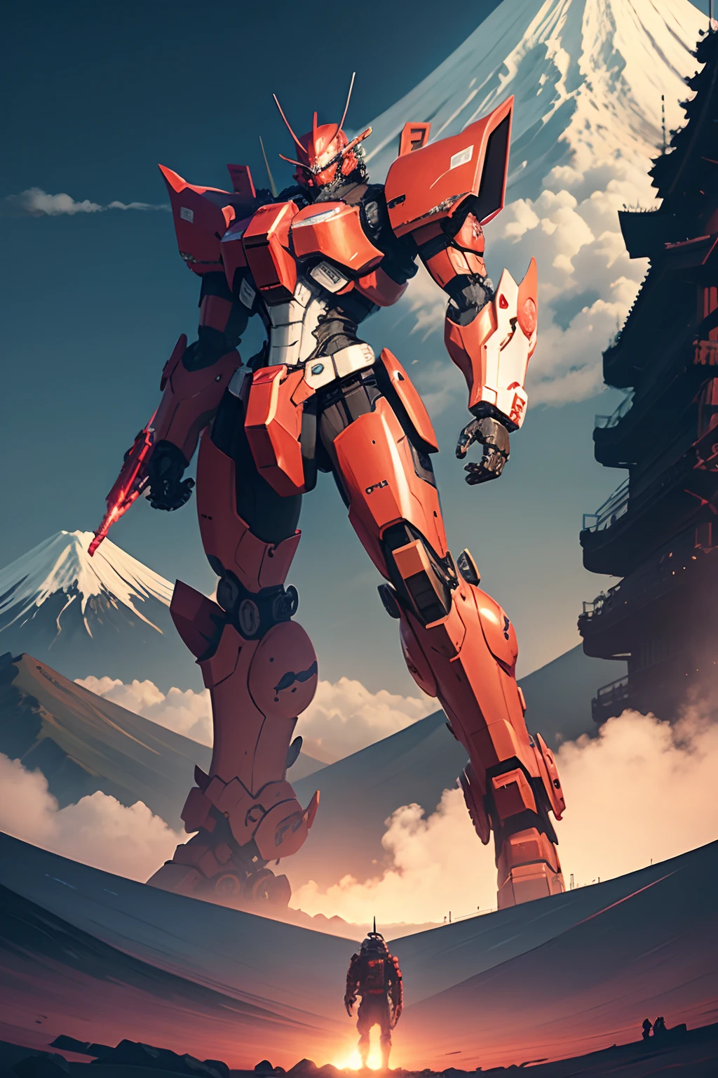 Sci-fi mecha red Mount Fuji