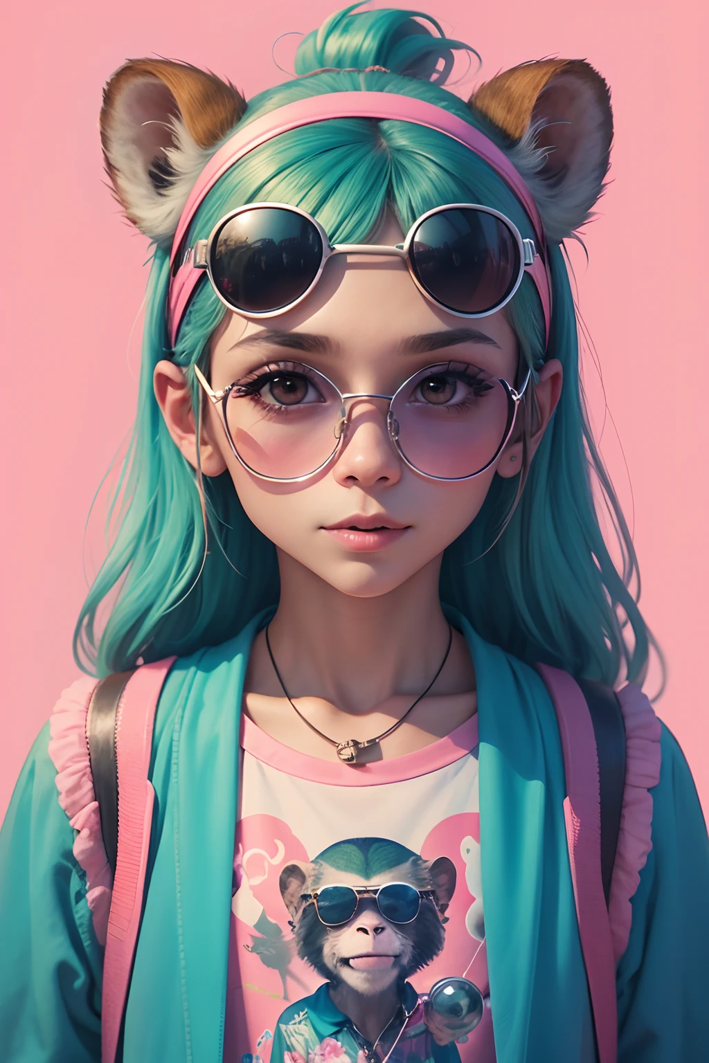 melhor qualidade,ultra-detalhado,Realistic:1.37,retrato,illustration,Macaco encantador,elegante e elegante,Macaco,infinite looping video,Manufacture of gum,macaco elegante chamado Lolli,Bolas de chiclete rosa,Lofi Video,atmosfera relaxante,Batidas Lofi,looping por horas,Visual aesthetics,textura detalhada do pelo,roupa da moda,cool sunglasses,playful expression,fundo colorido,pastel hues,doce e delicioso,smooth animation,16x9.