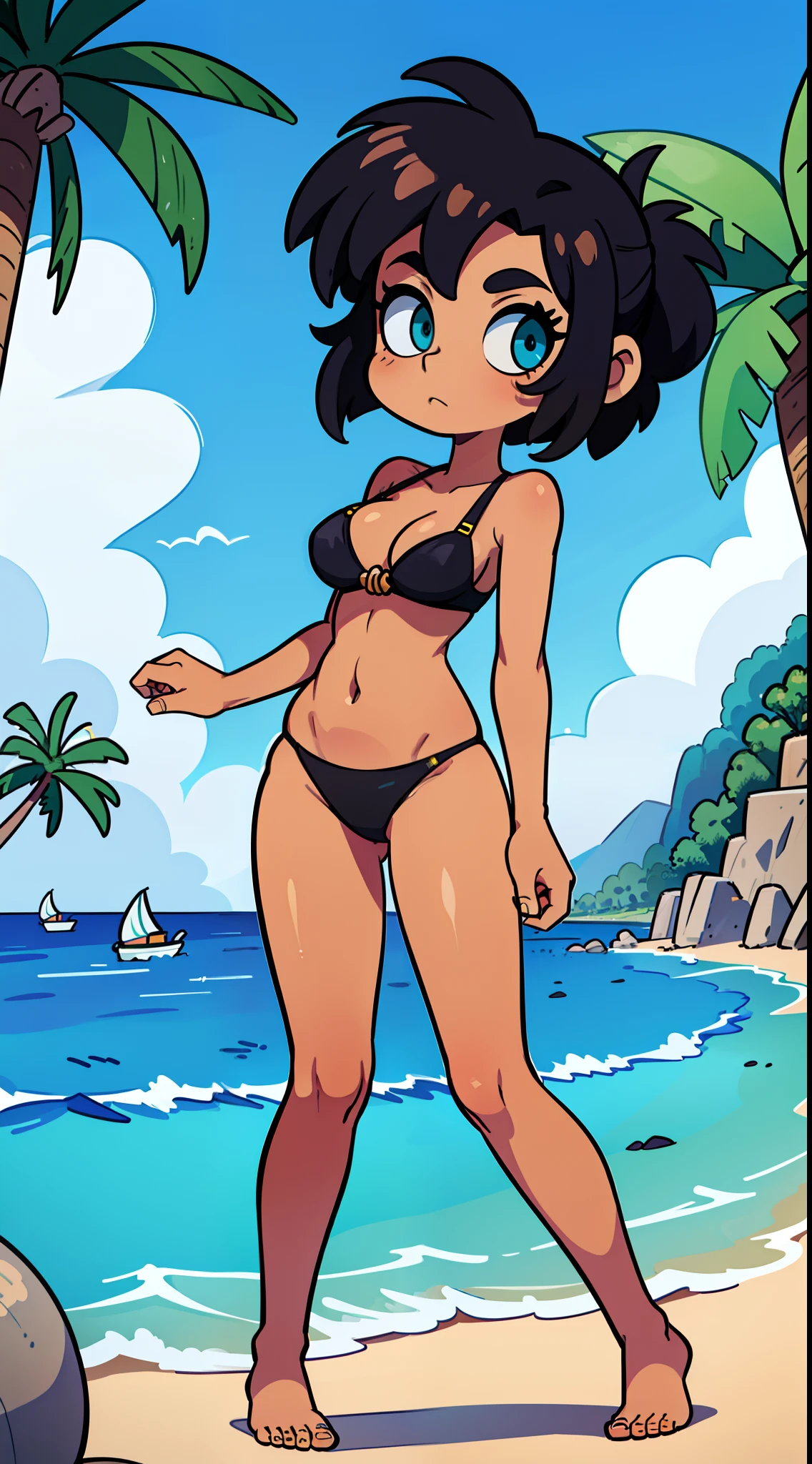 garota, cabelo longo preto, bikique, praia, sol, mar, areia,bunda grande, Bunda enorme, Brasil, rio de janeiro, copacabana, feliz, nadando, corpo fora da agua, dentro do mar