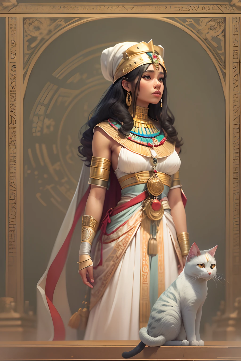 cleopatra segurando gato sem pelo joias e angulo diferente