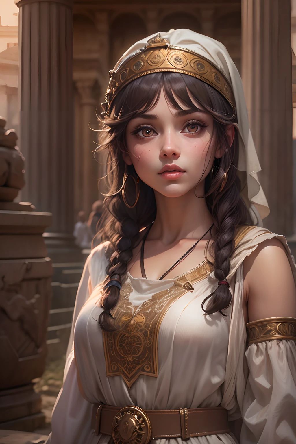 Realistic statue with all black background of a beautiful Greek woman. obra-prima, melhor qualidade, Textura 8K, altamente detalhados, realista, soft Cinematic Light, HDR, foco nítido, obra-prima, fotorrealista, fotografia premiada, Canon EOS R5, 35 mm.